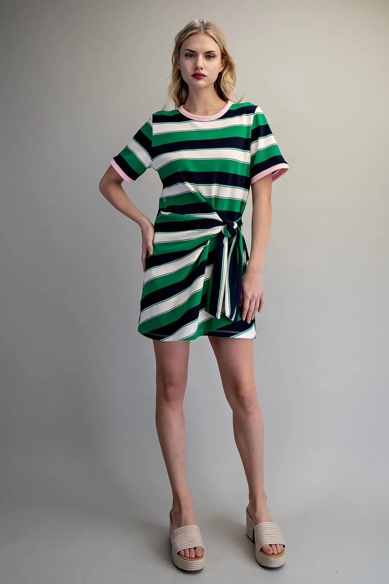Striped Tie Waist Mini Dress