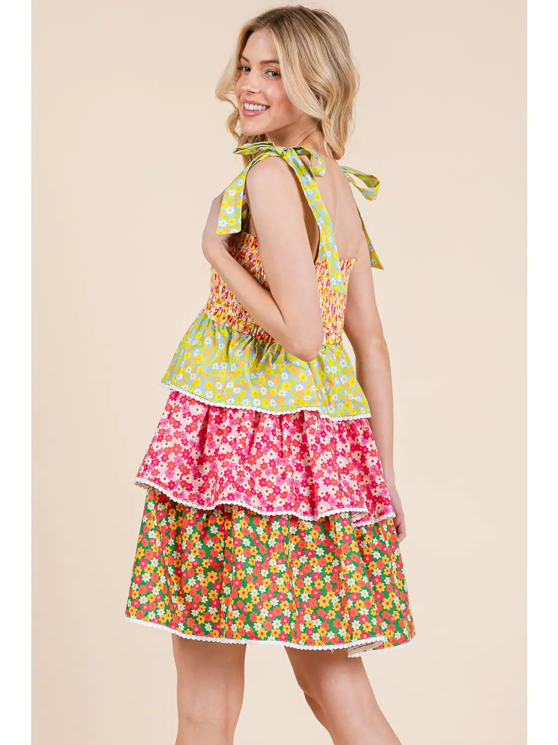 Multicolor Floral Layer Tiered Mini Sundress