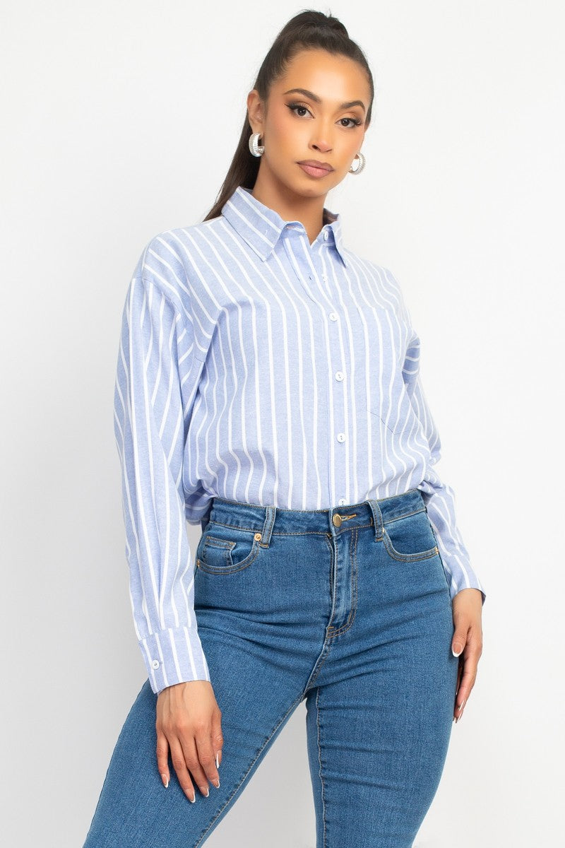 Stripe Collared Button-down Shirt Top
