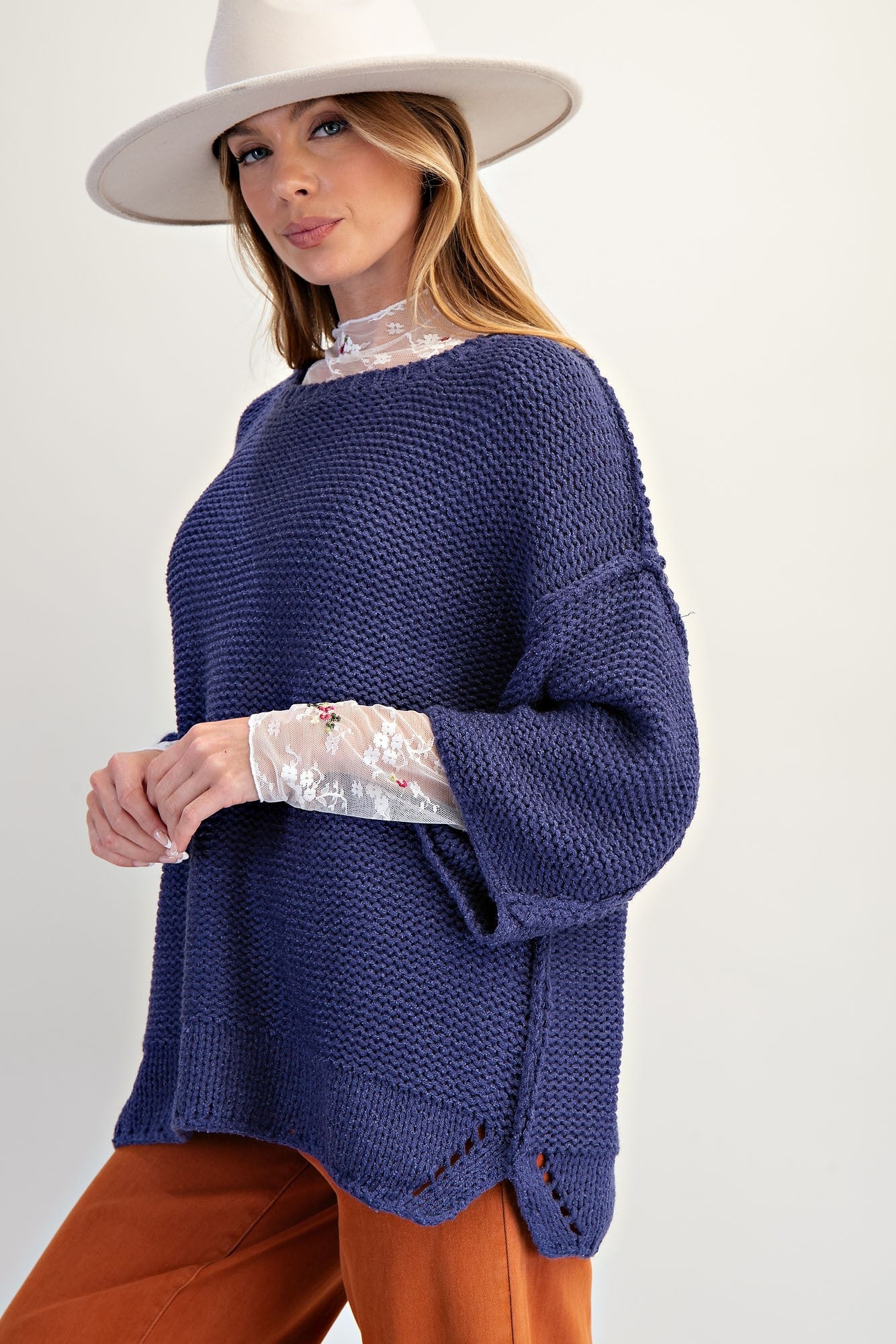 3/4 Sleeves Boxy Sweater Top