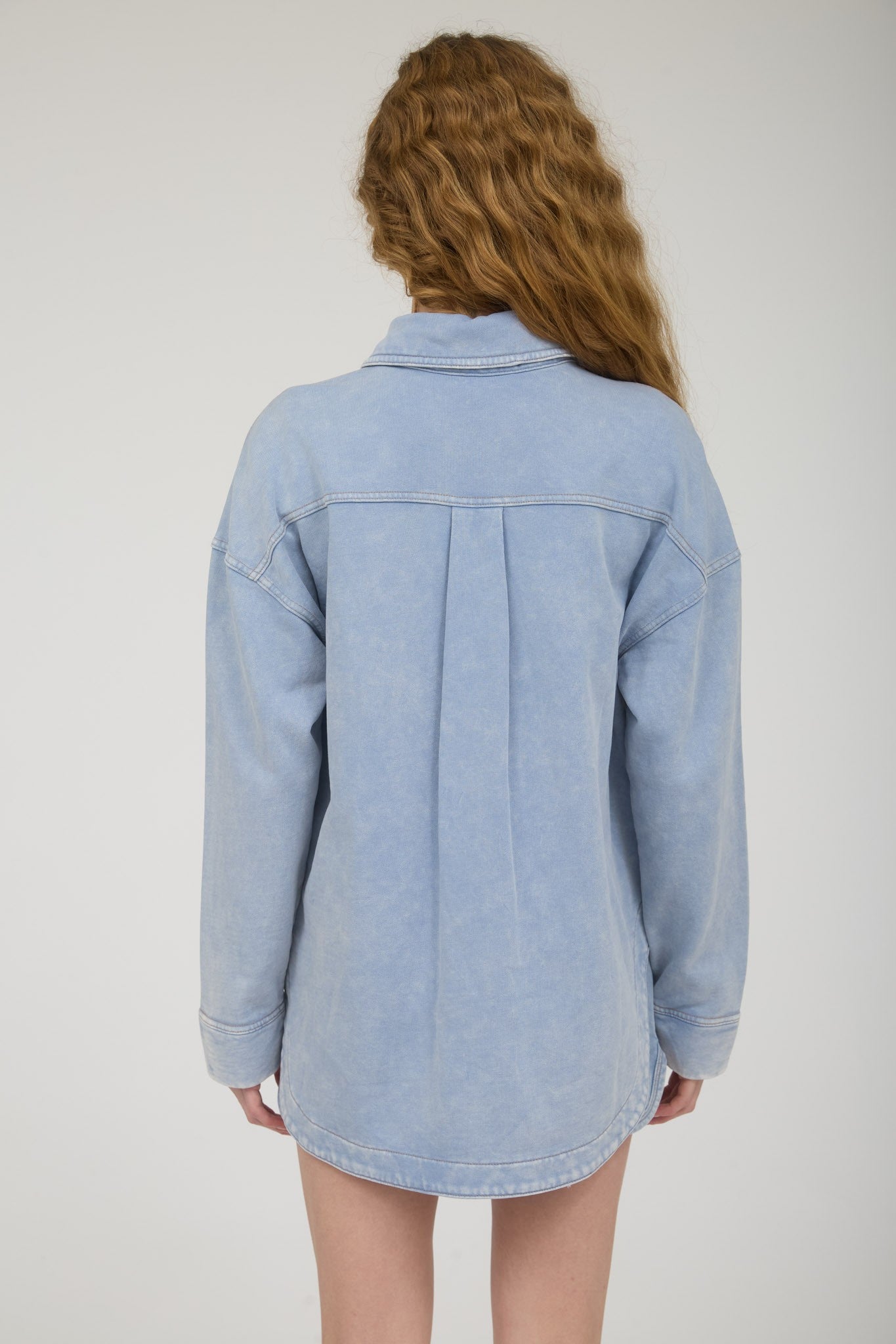 Acid Washed Collared Button Down Knit Shacket