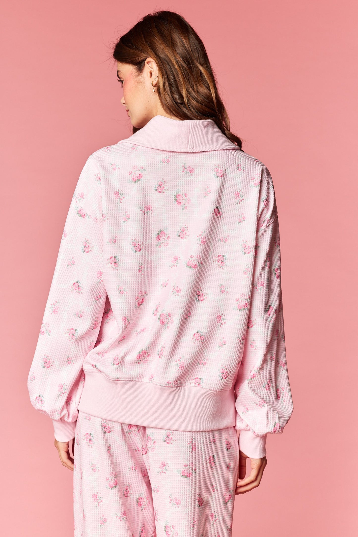 Floral Waffle Half-zip Lounge Set
