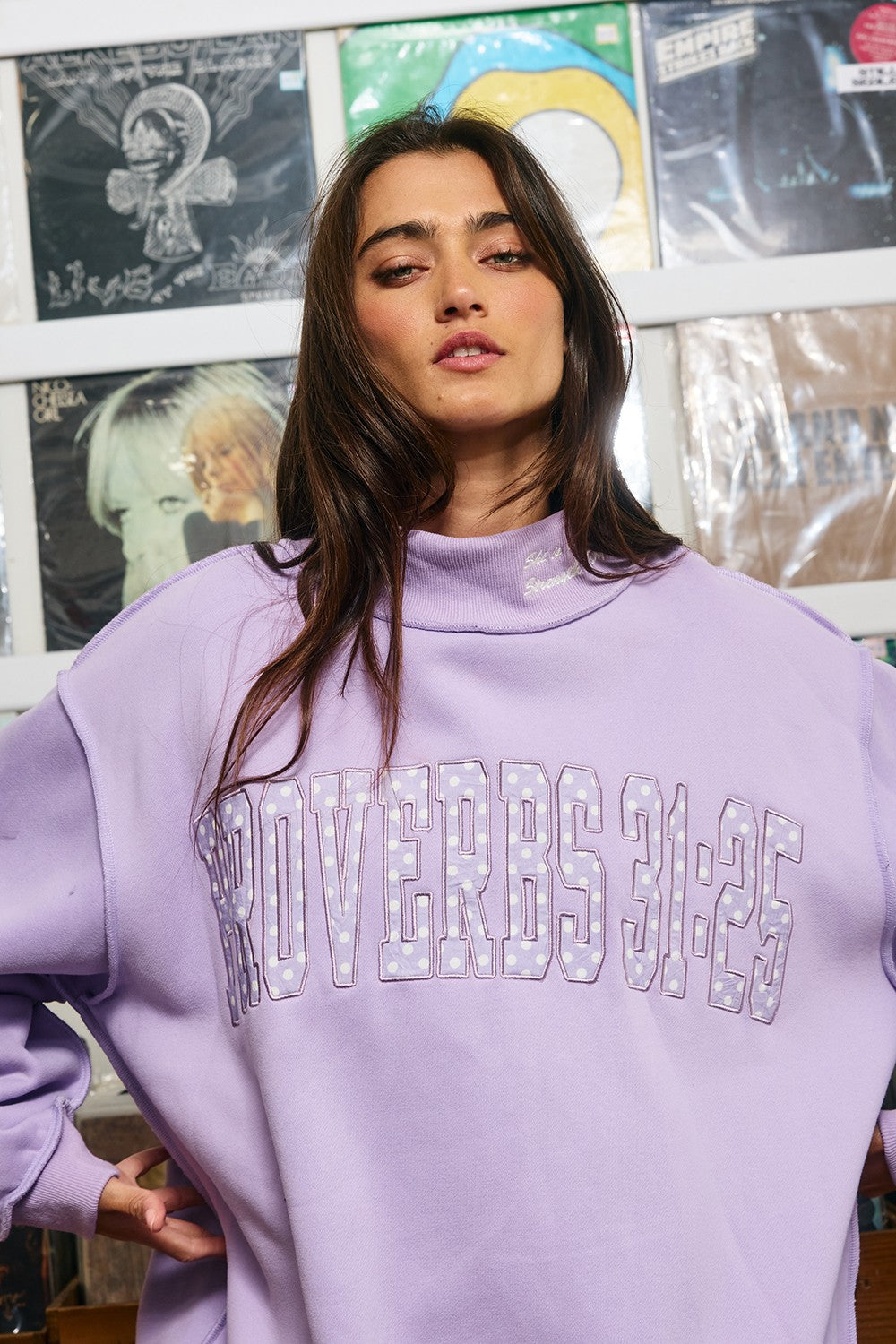 proverbs 31 25' Script-collar Applique Mock-neck Sweatshirt