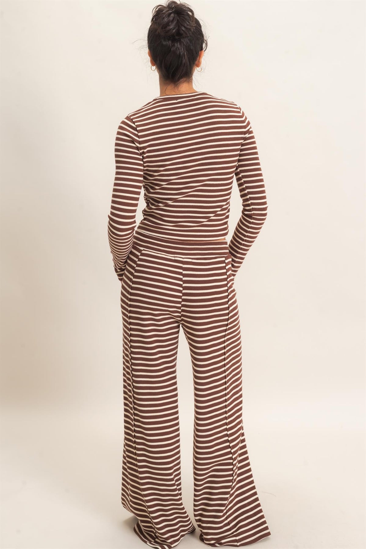 Striped Waffle Long Sleeve Top & Pants Set