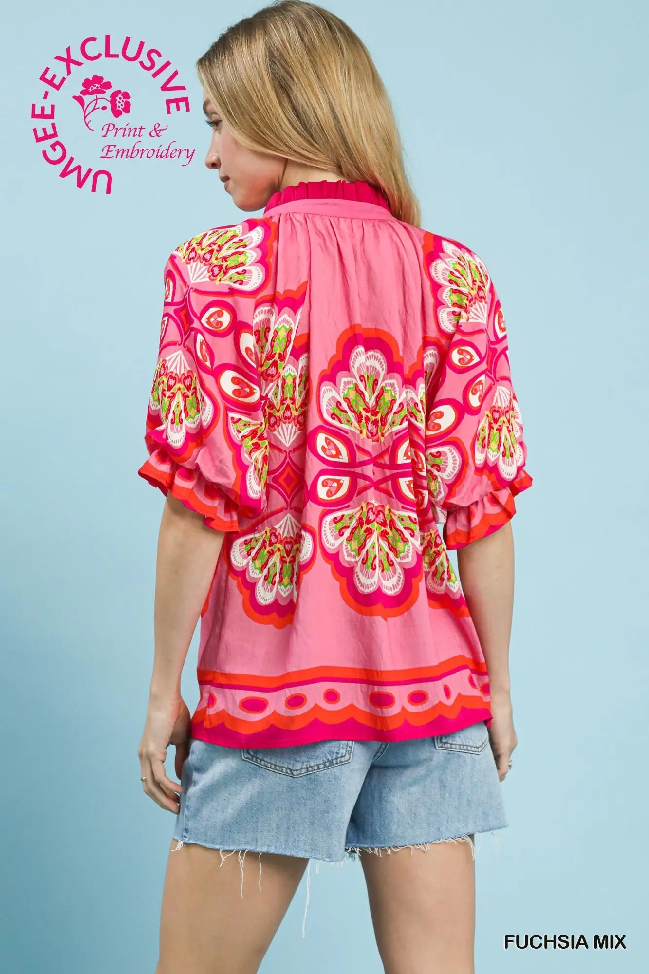 Mix Boho Print V-Neck Top