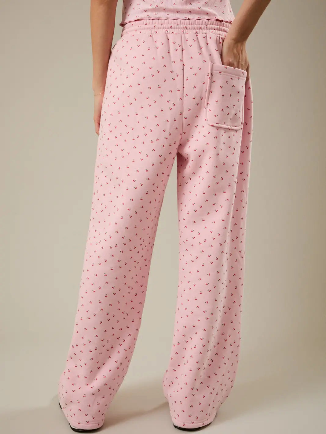 High Waist Cherry Print Wide Sweatpants