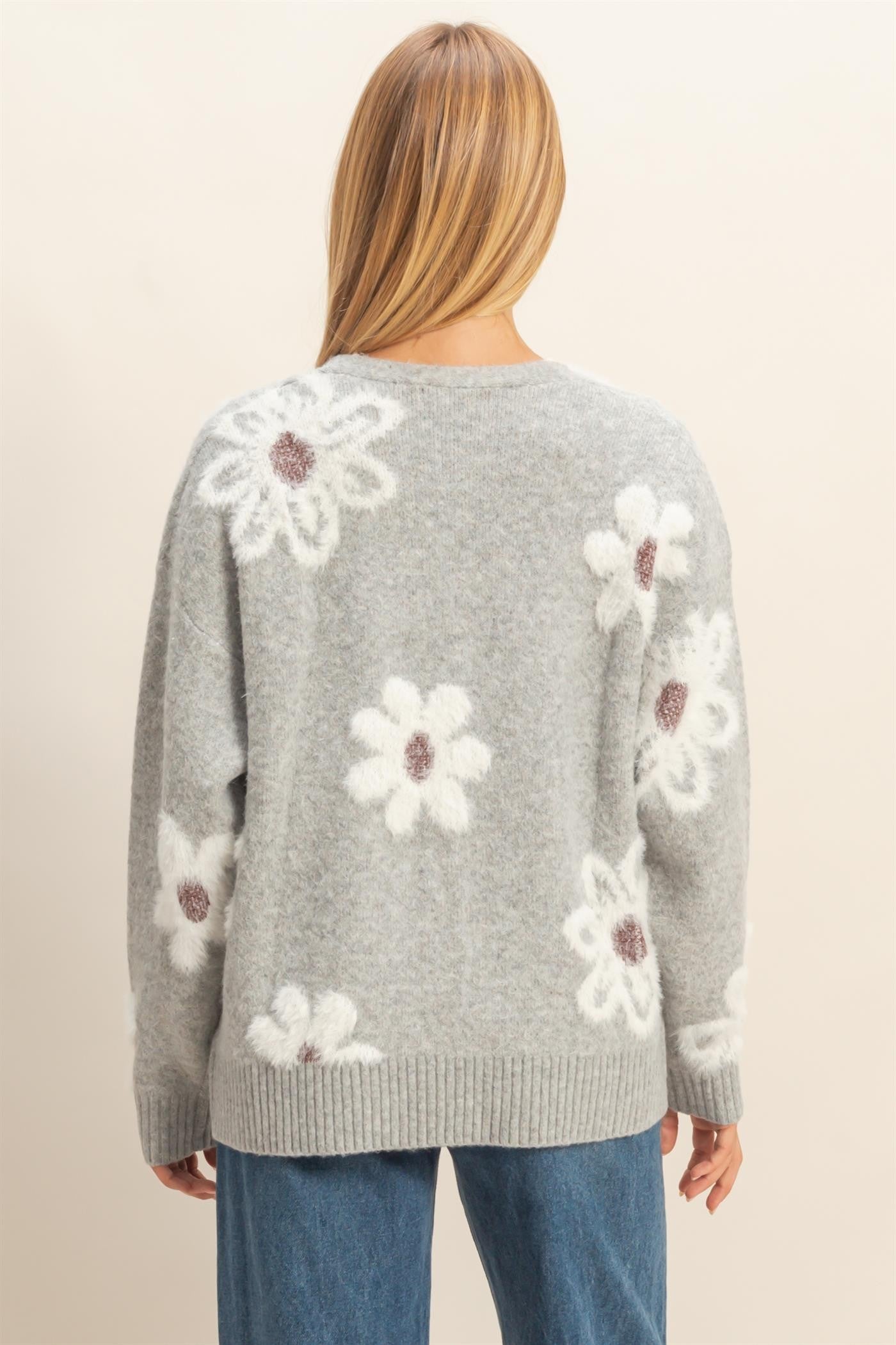 Floral Fuzzy Knit Cardigan