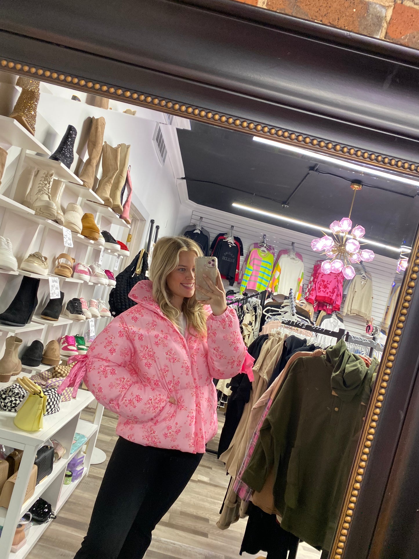 Pink Floral Puffer Coat