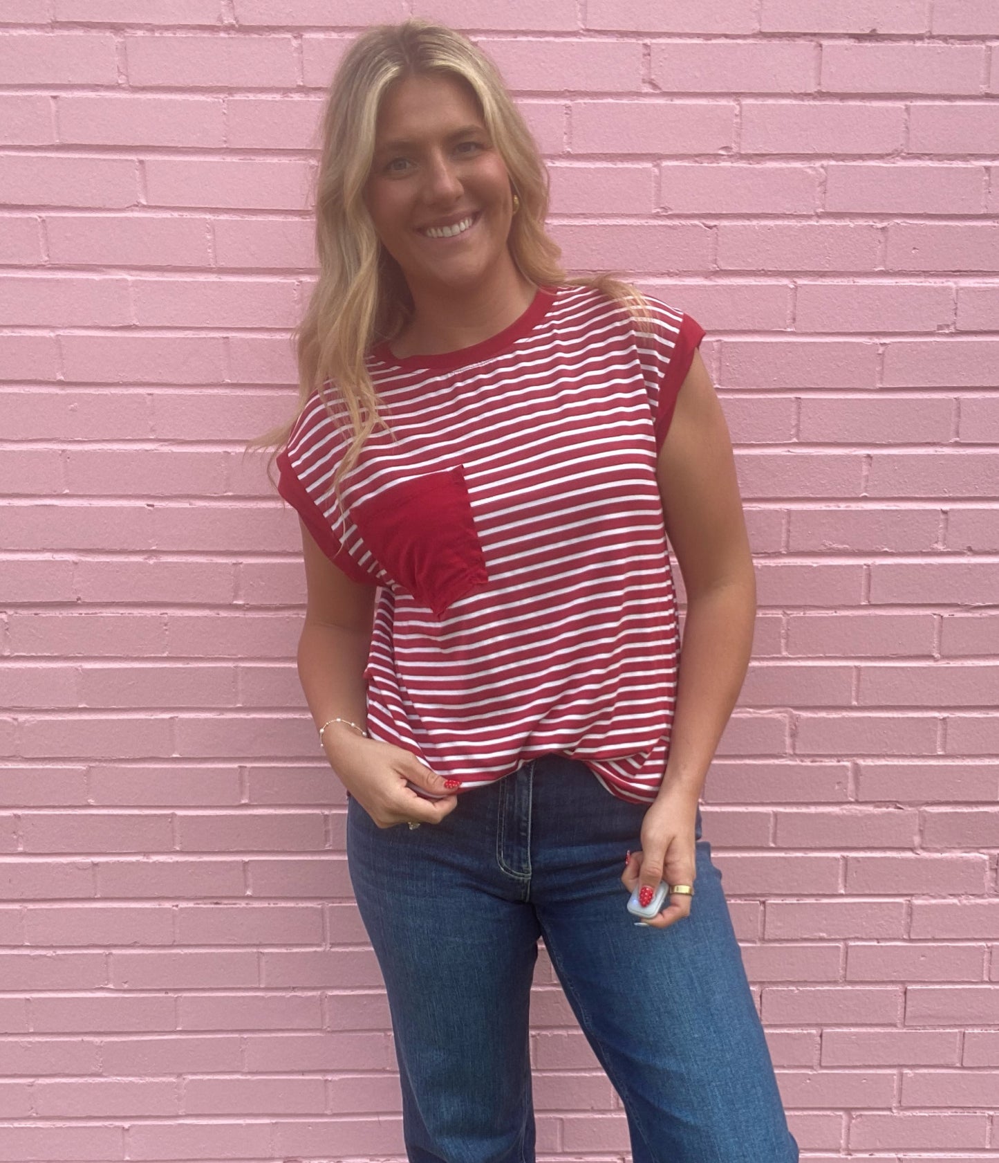 Red Stripe Top w/ Pocket