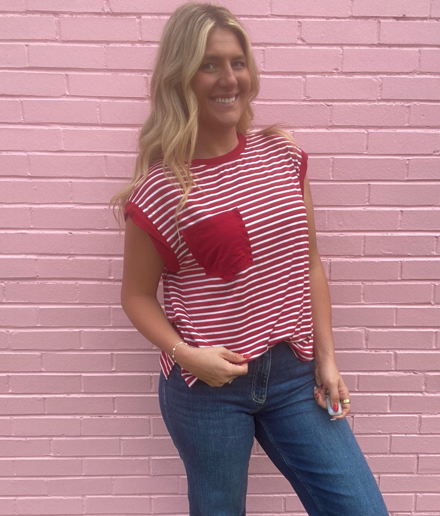 Red Stripe Top w/ Pocket