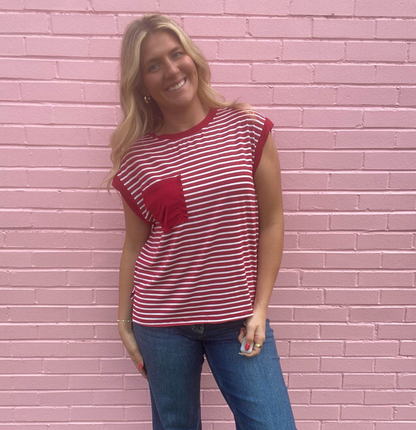 Red Stripe Top w/ Pocket