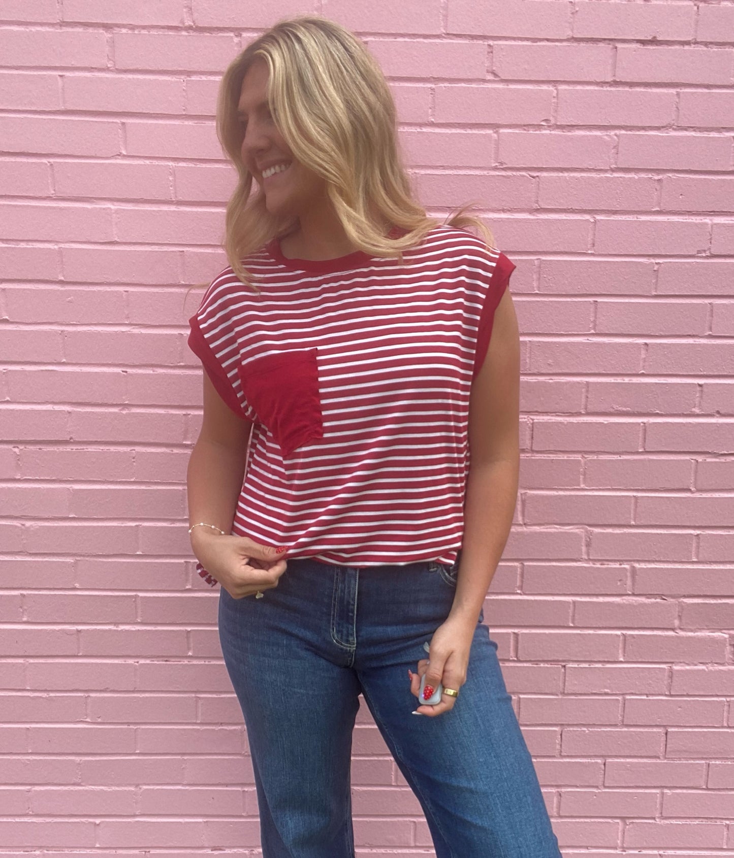 Red Stripe Top w/ Pocket