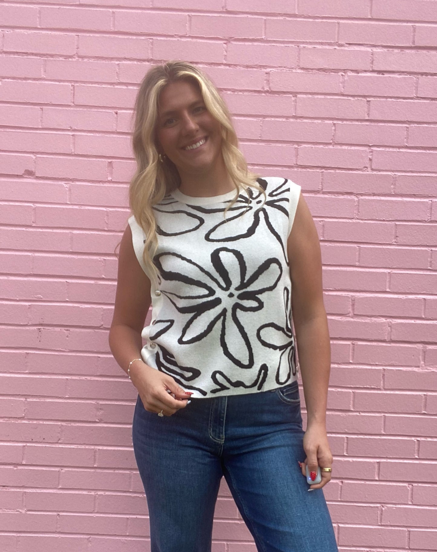 White Button Side Detail Top