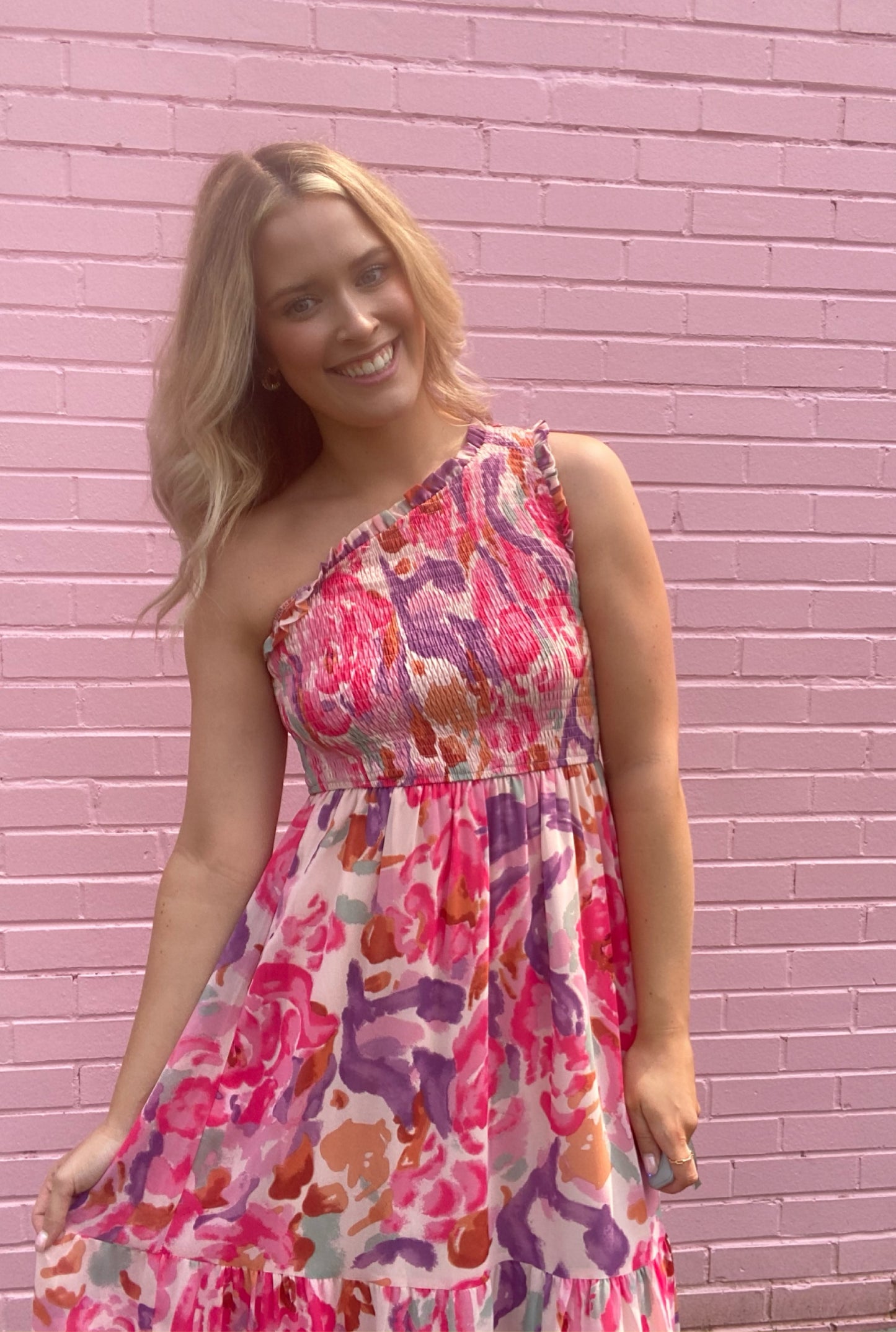One Shoulder Floral Dress