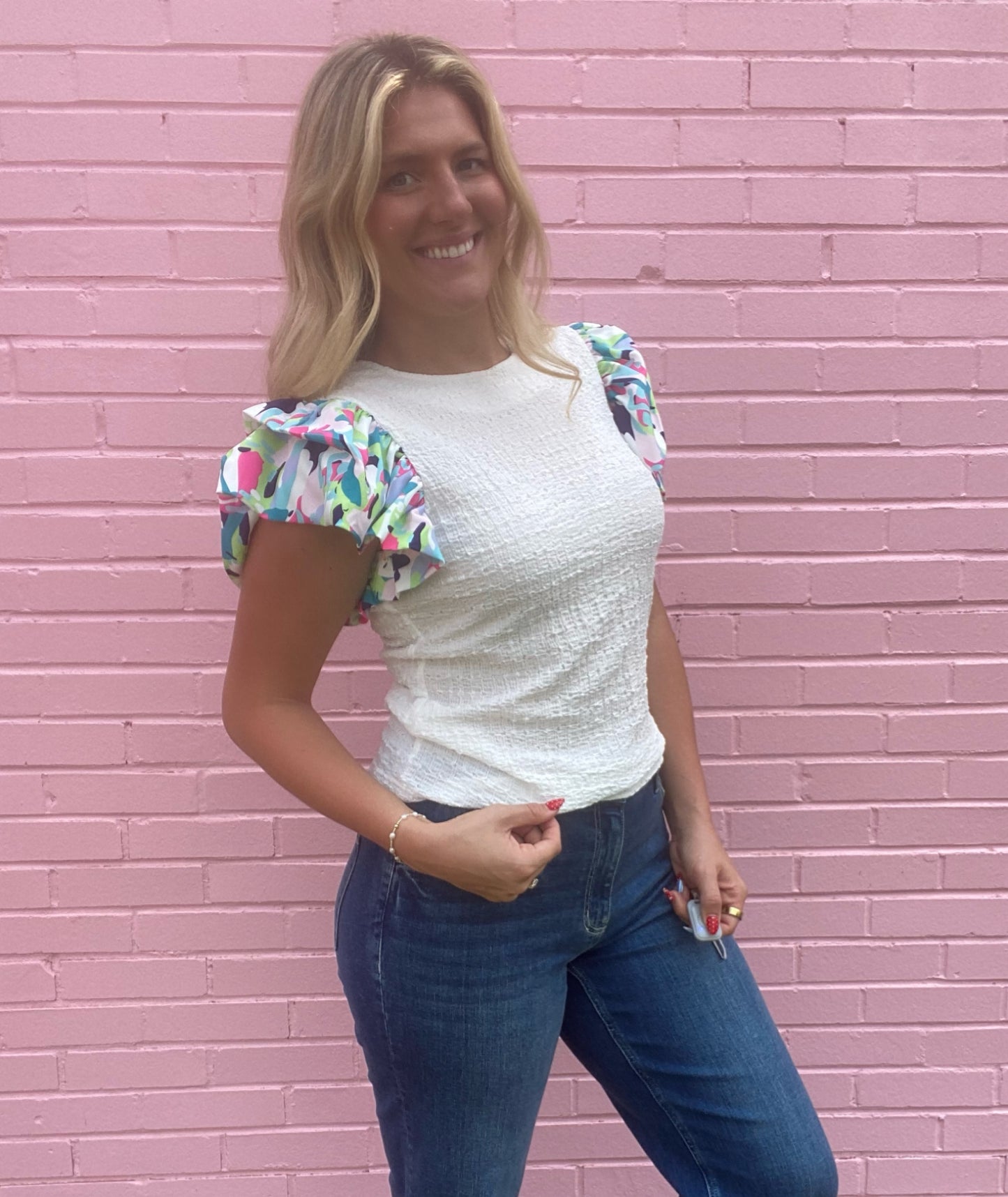 Colorful Ruffle Sleeve Top