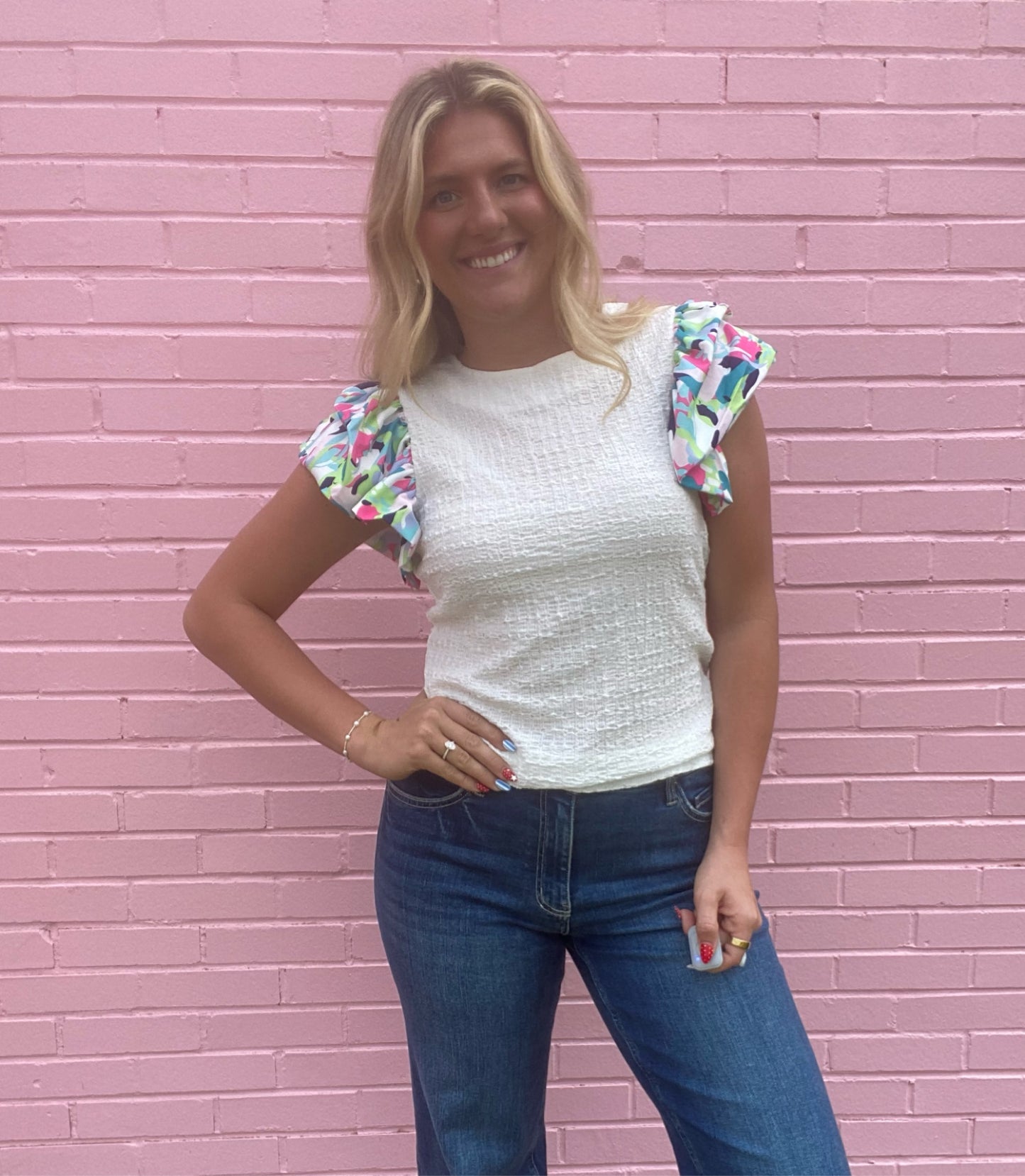 Colorful Ruffle Sleeve Top