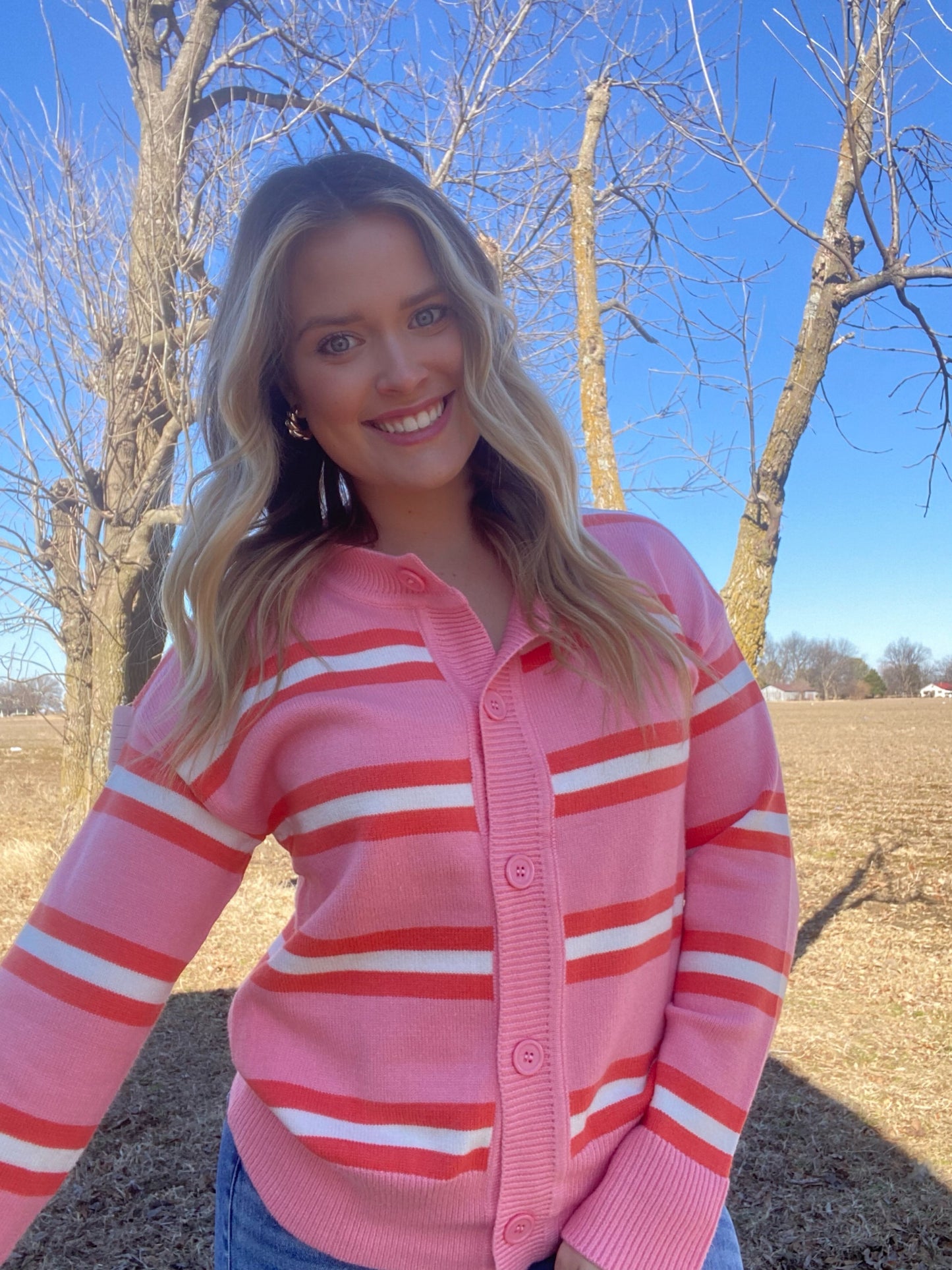 Pink and Orange Stripe Cardigan