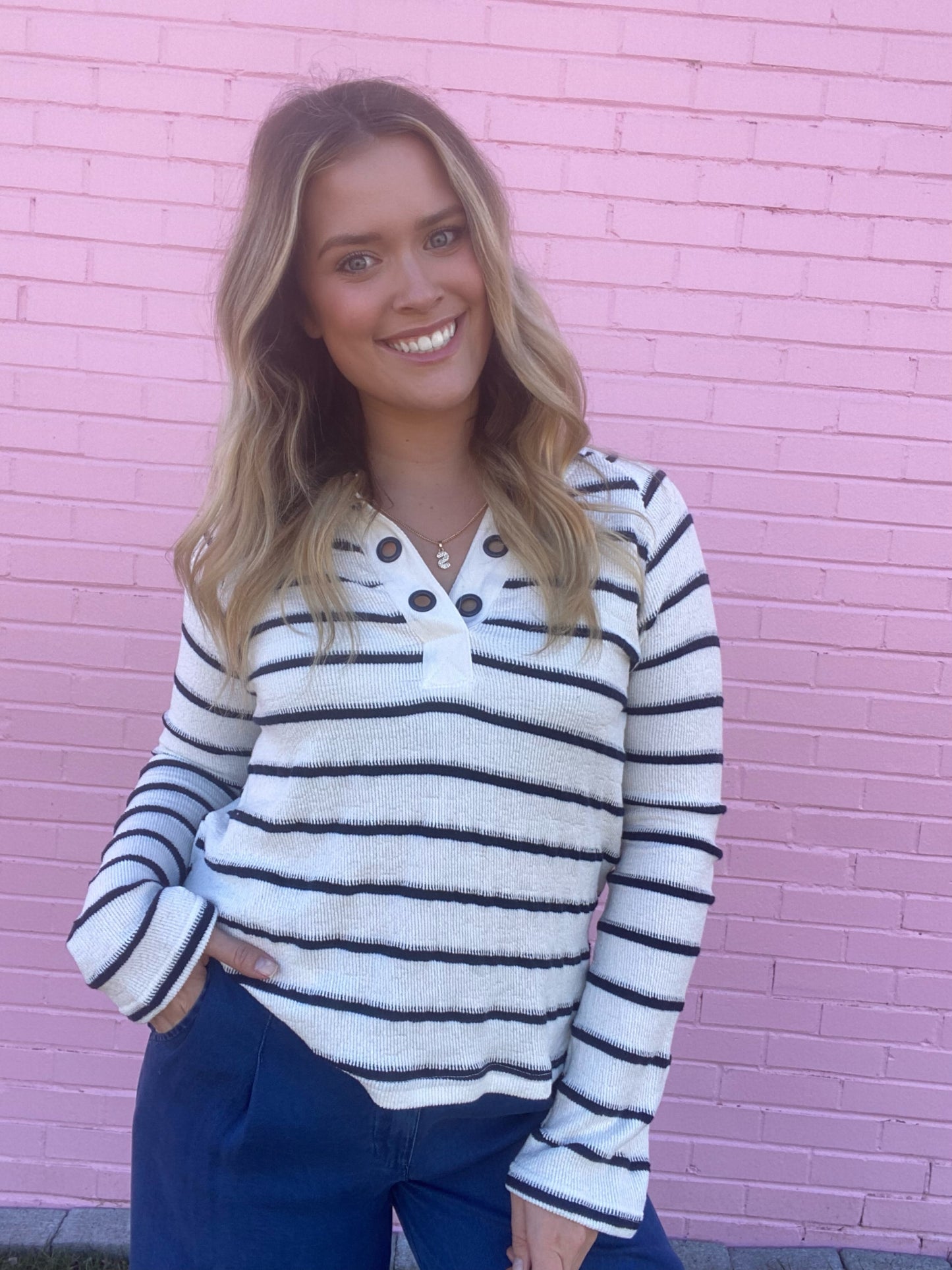 Navy Stripe Detail Top