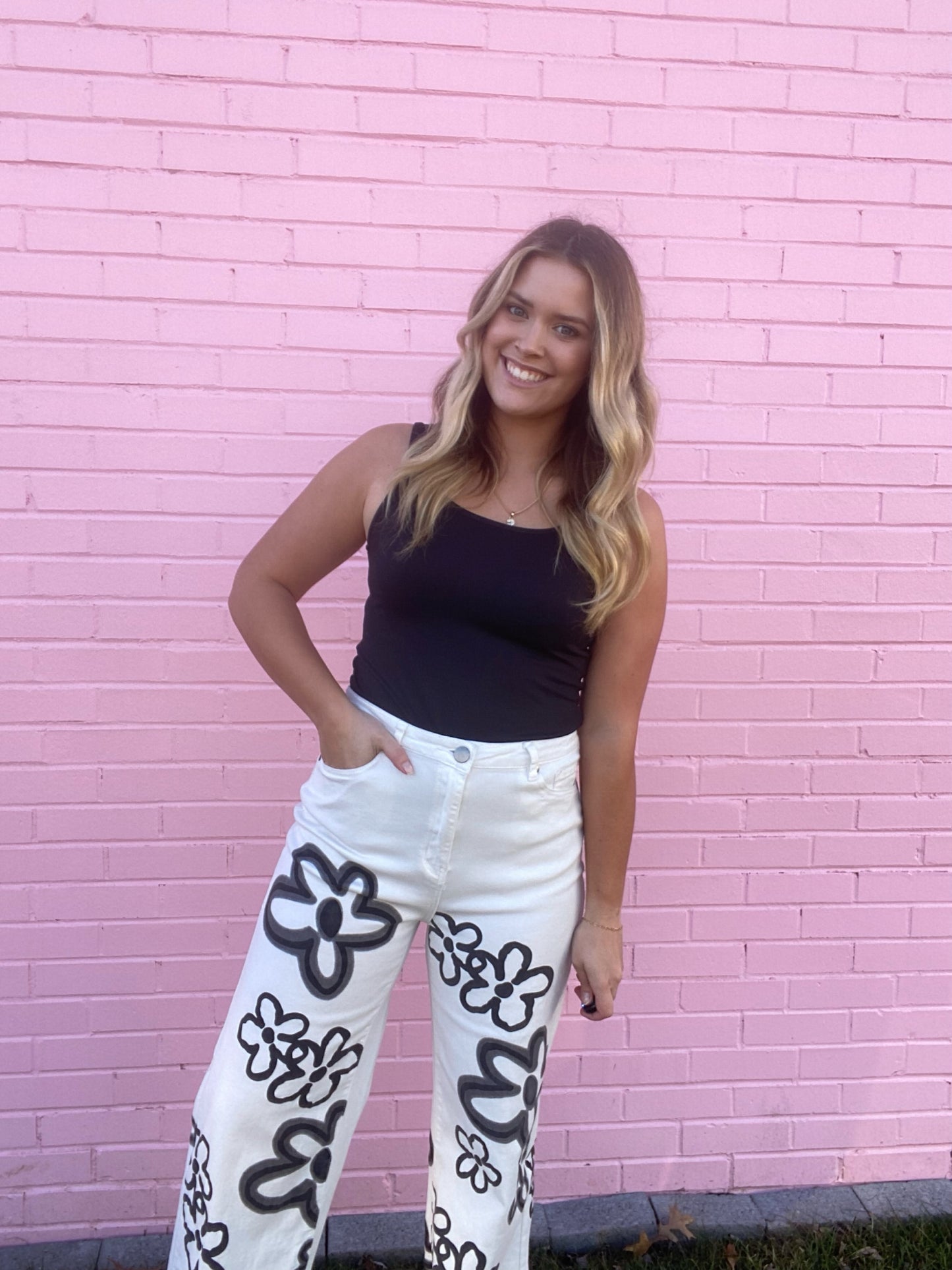Flower Printed Jeans