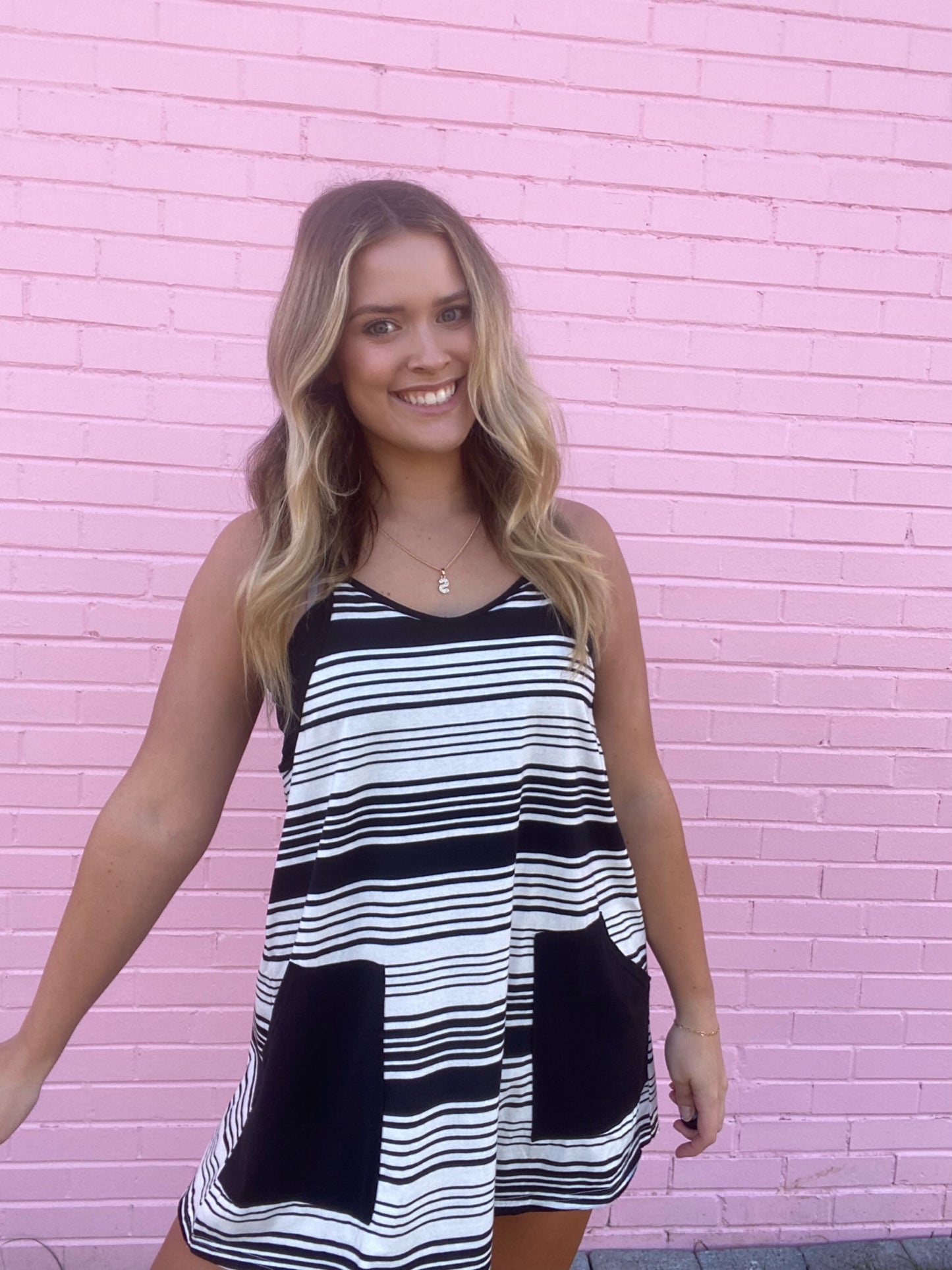 White/Black Stripe Romper