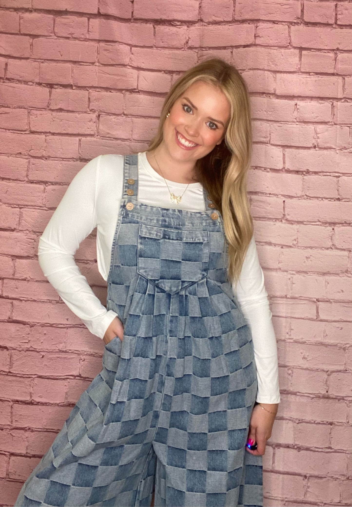 Denim Checkered Overalls