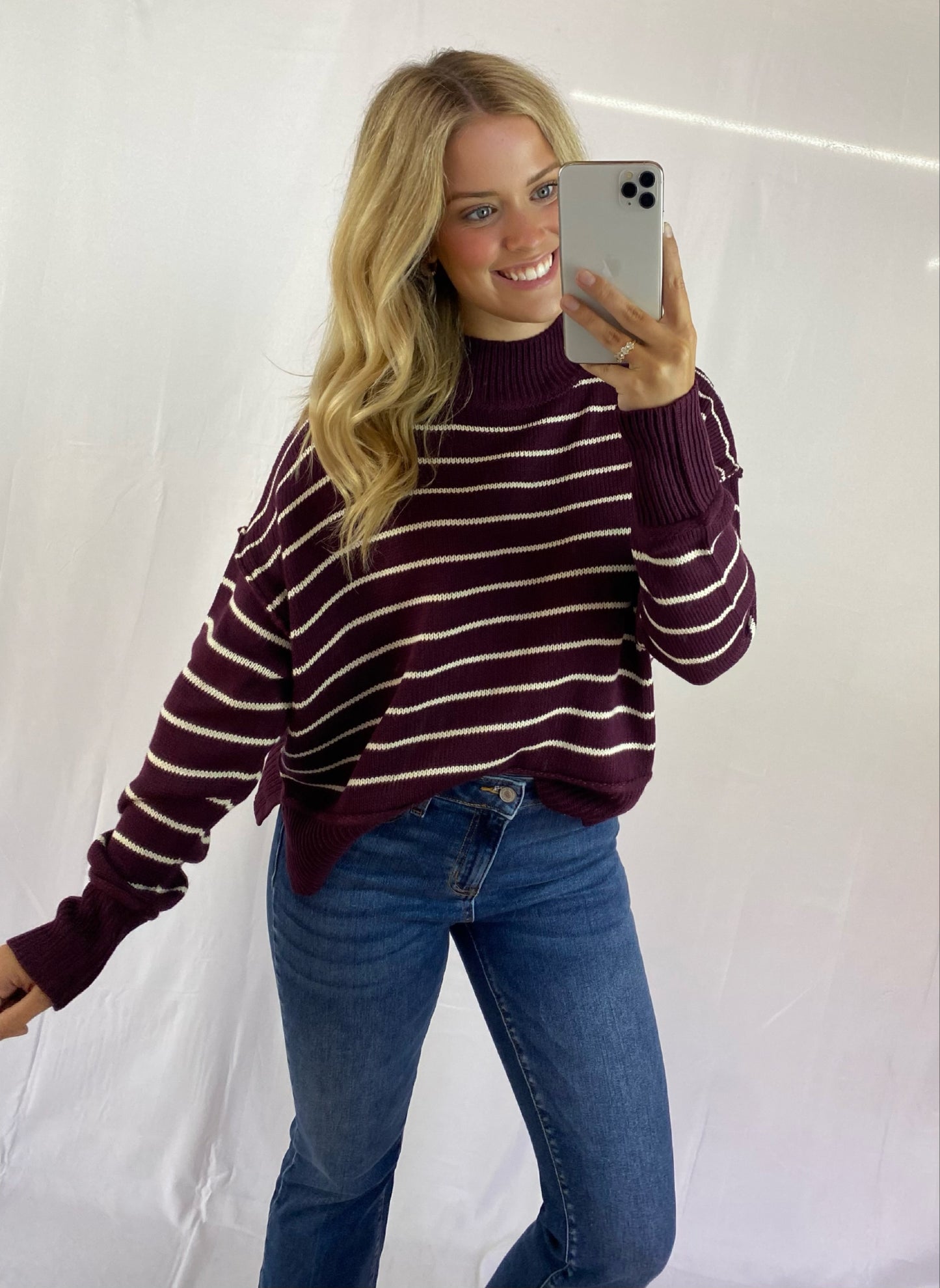 Purple Stripe Sweater with Side Slits