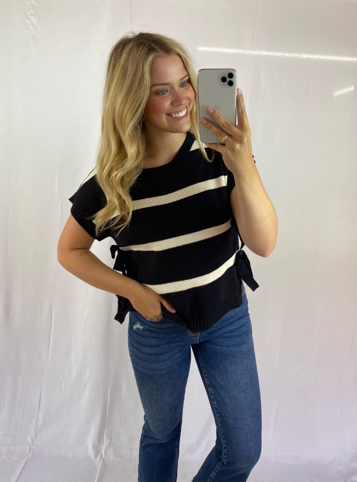 Stripe Sweater with Tie Detail