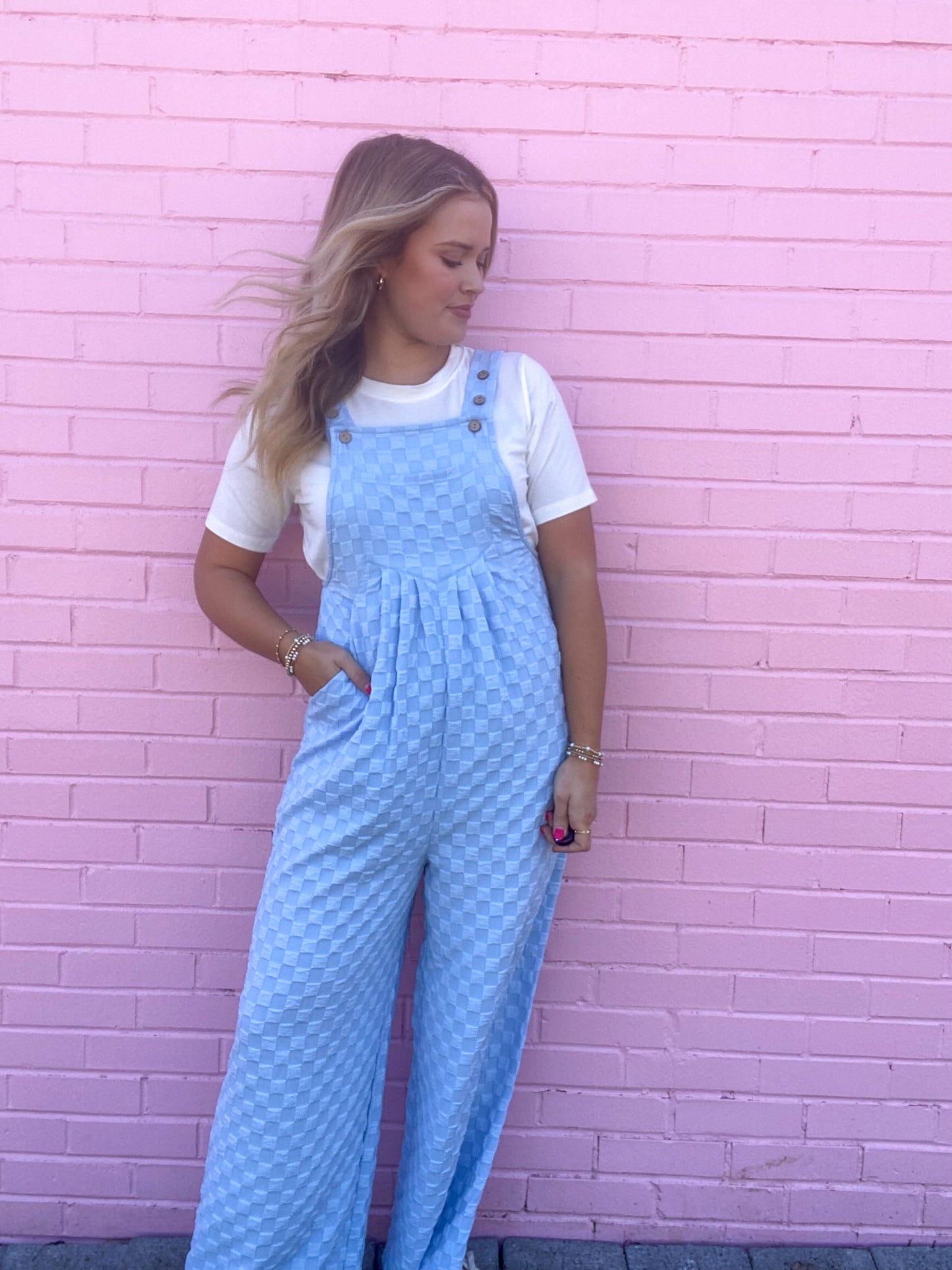 Baby Blue Checkered Overalls