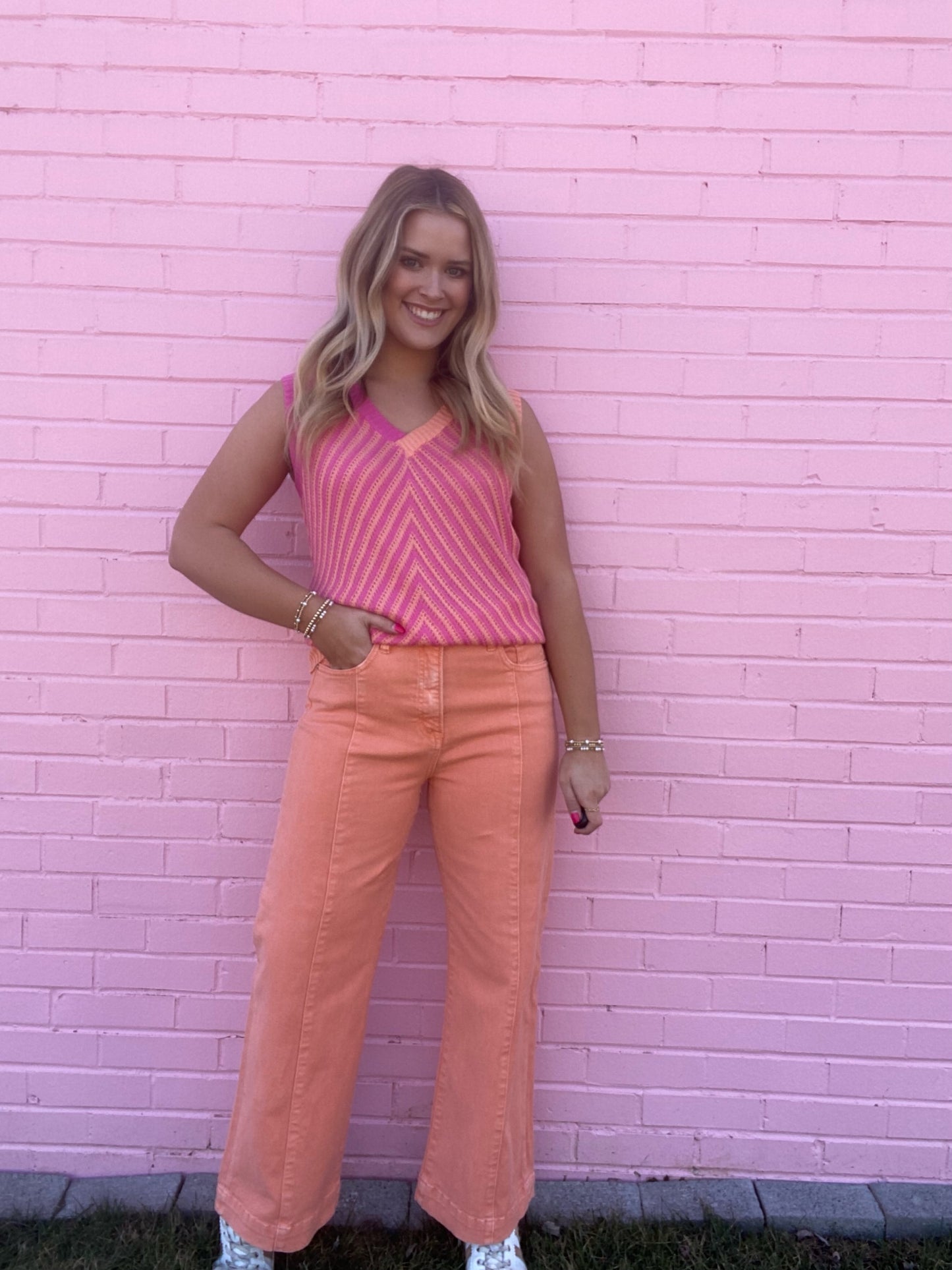 Strawberry Contrast Knit Top