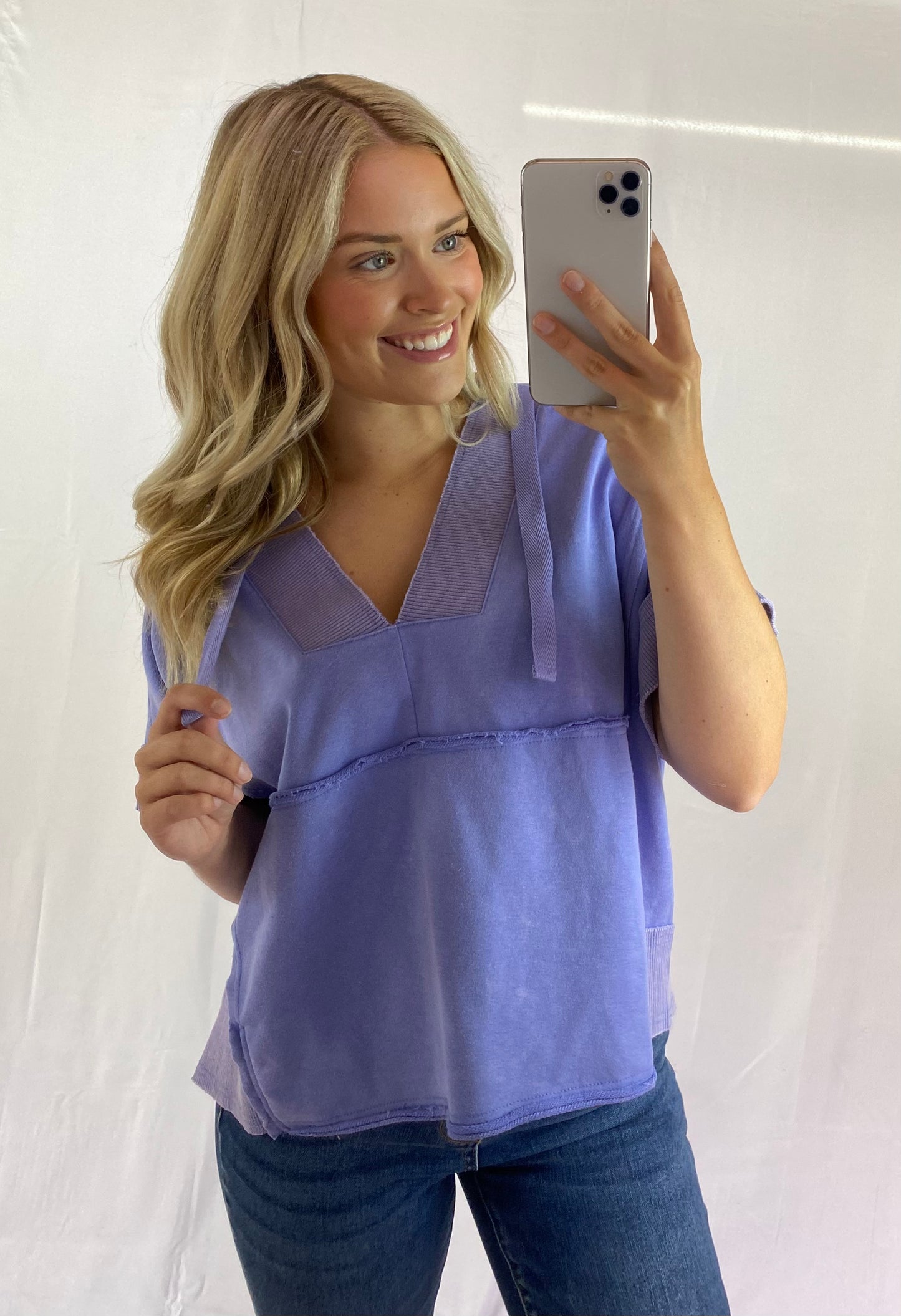 Deep V Hooded Pullover