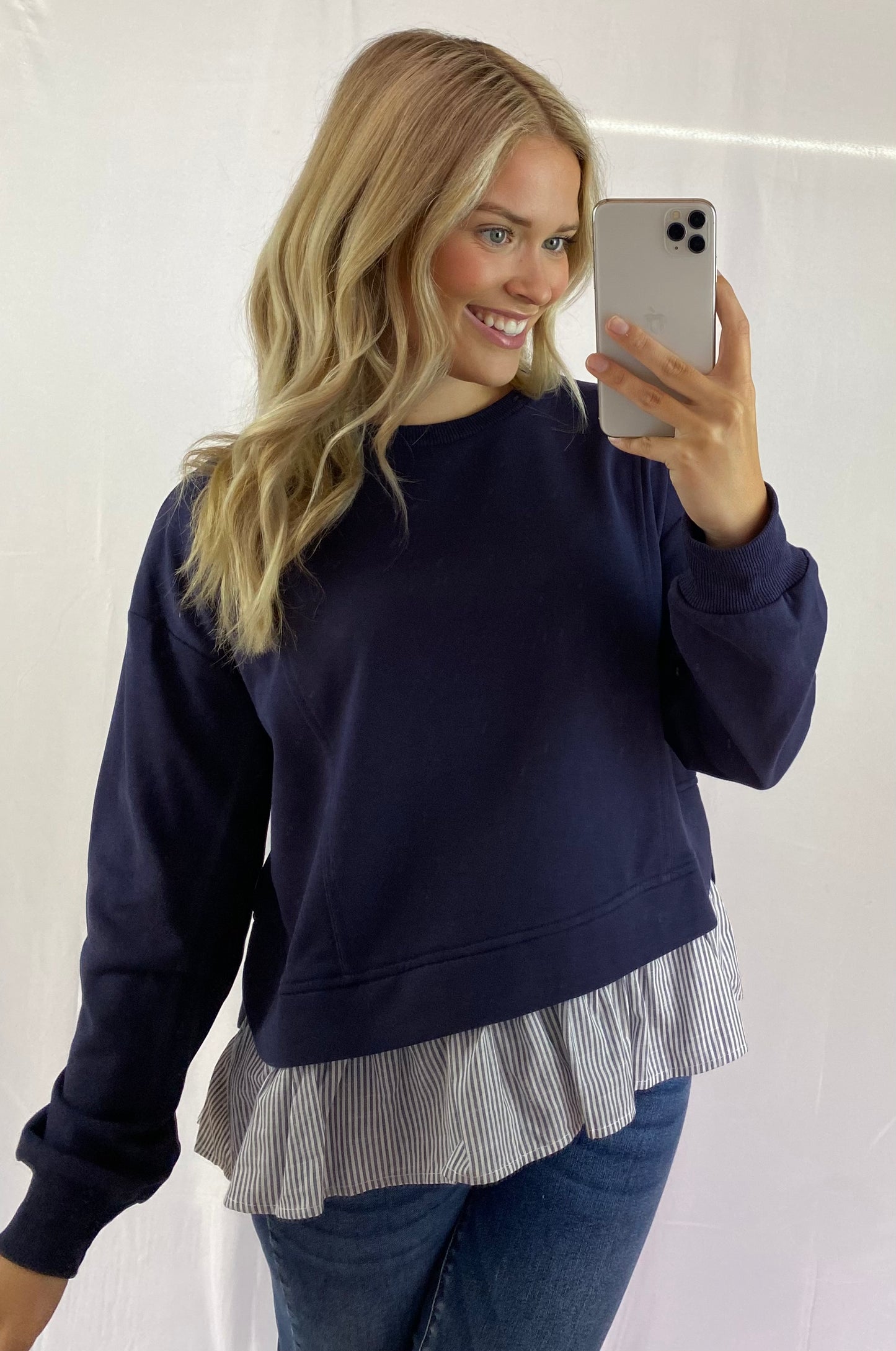 Striped Layer Sweatshirt or Ruffle Edge Pullover