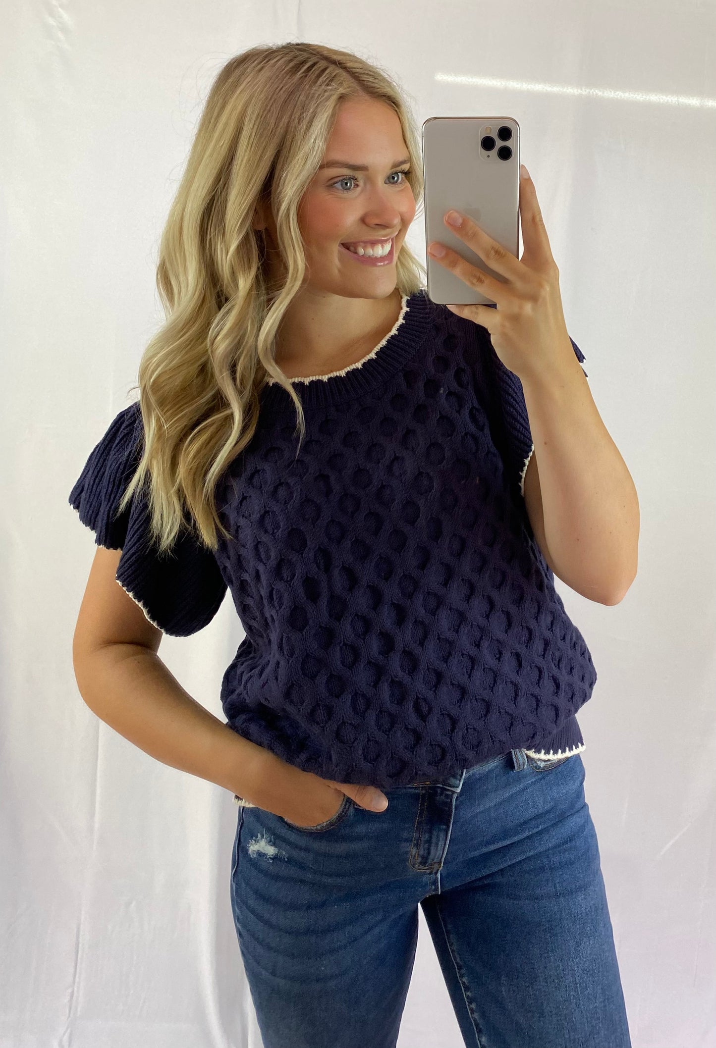Cable Knit Sweater with Ruffle Sleeves