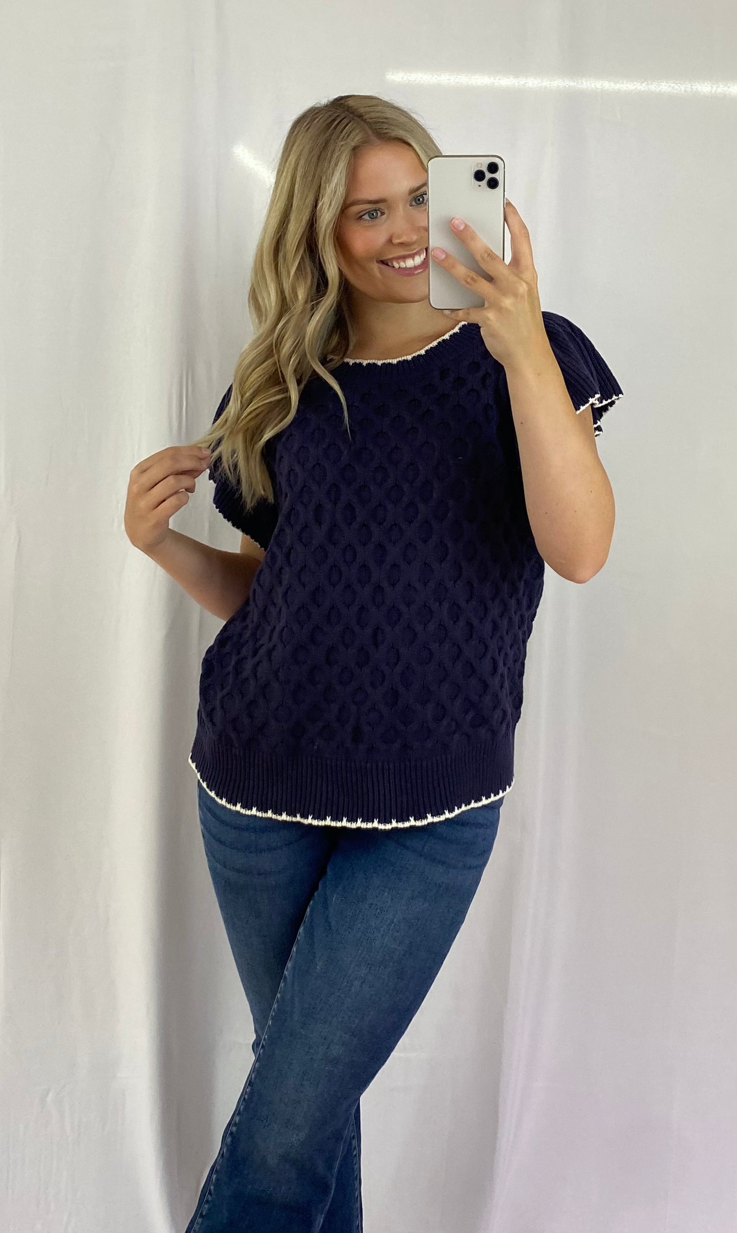 Cable Knit Sweater with Ruffle Sleeves