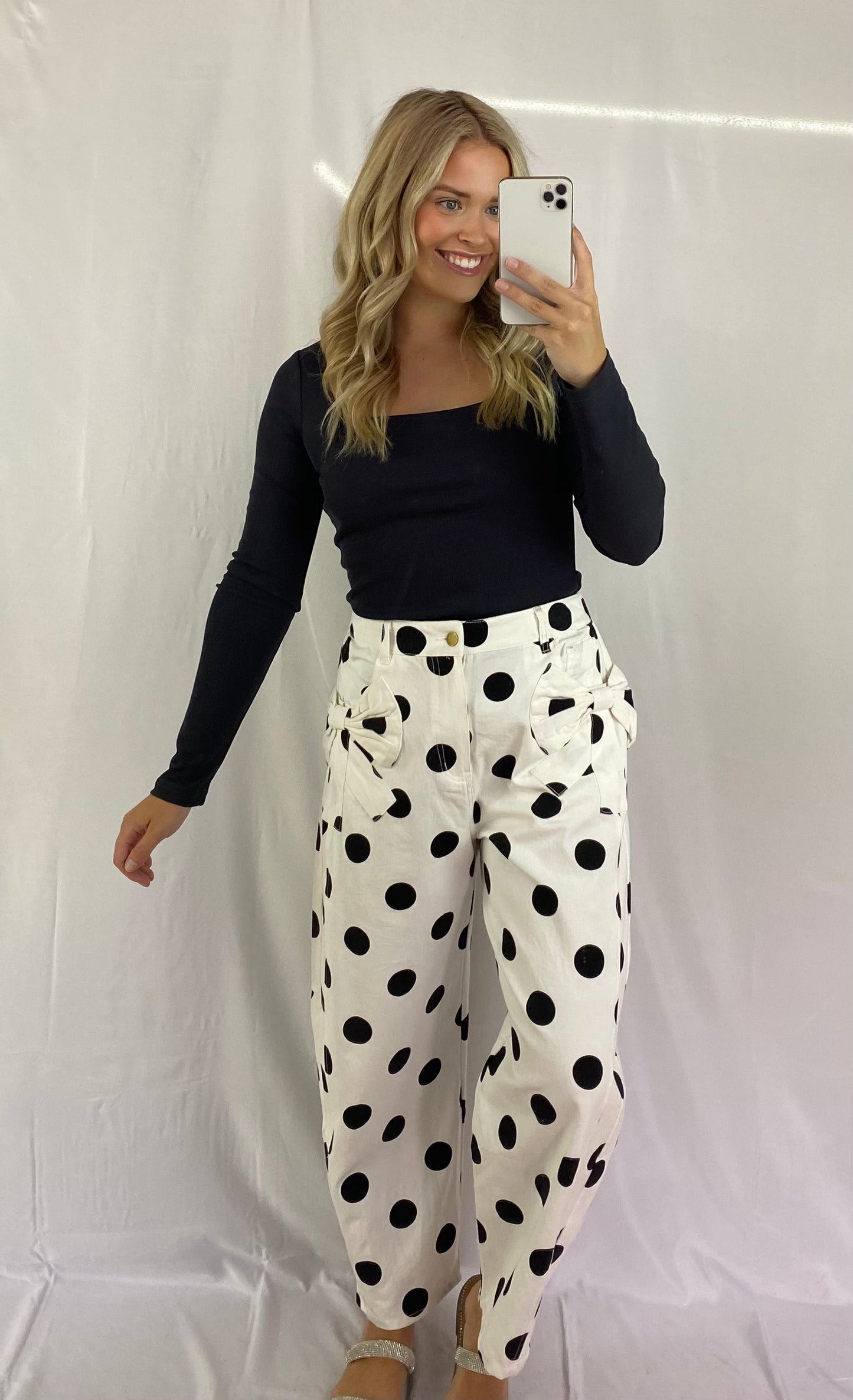 Polkadot Printed Barrel Jeans