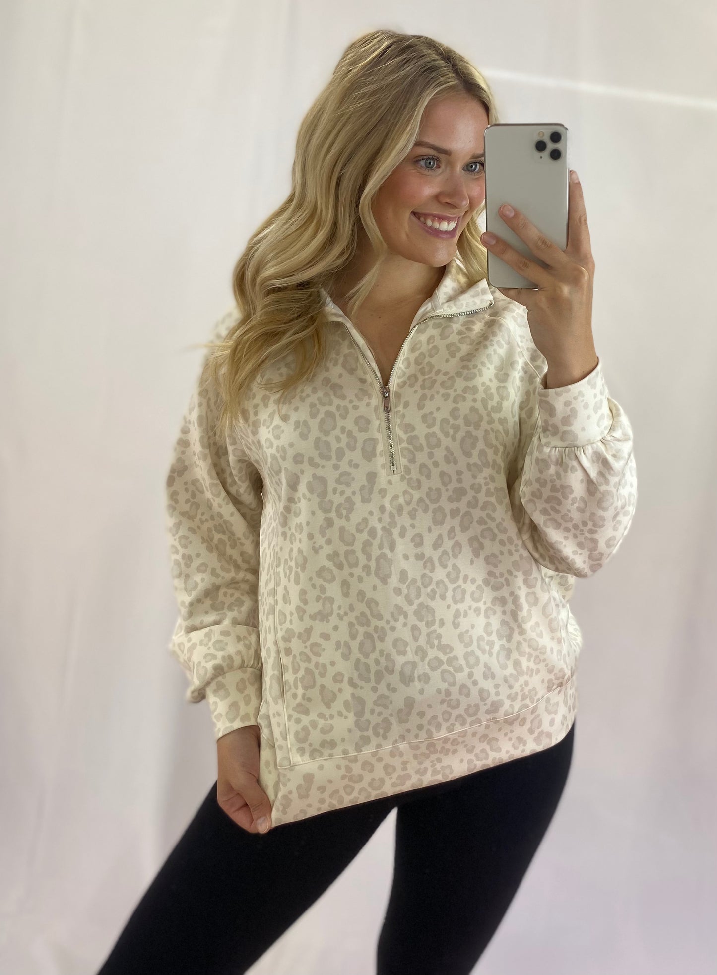 Leopard Print Quarter Zip