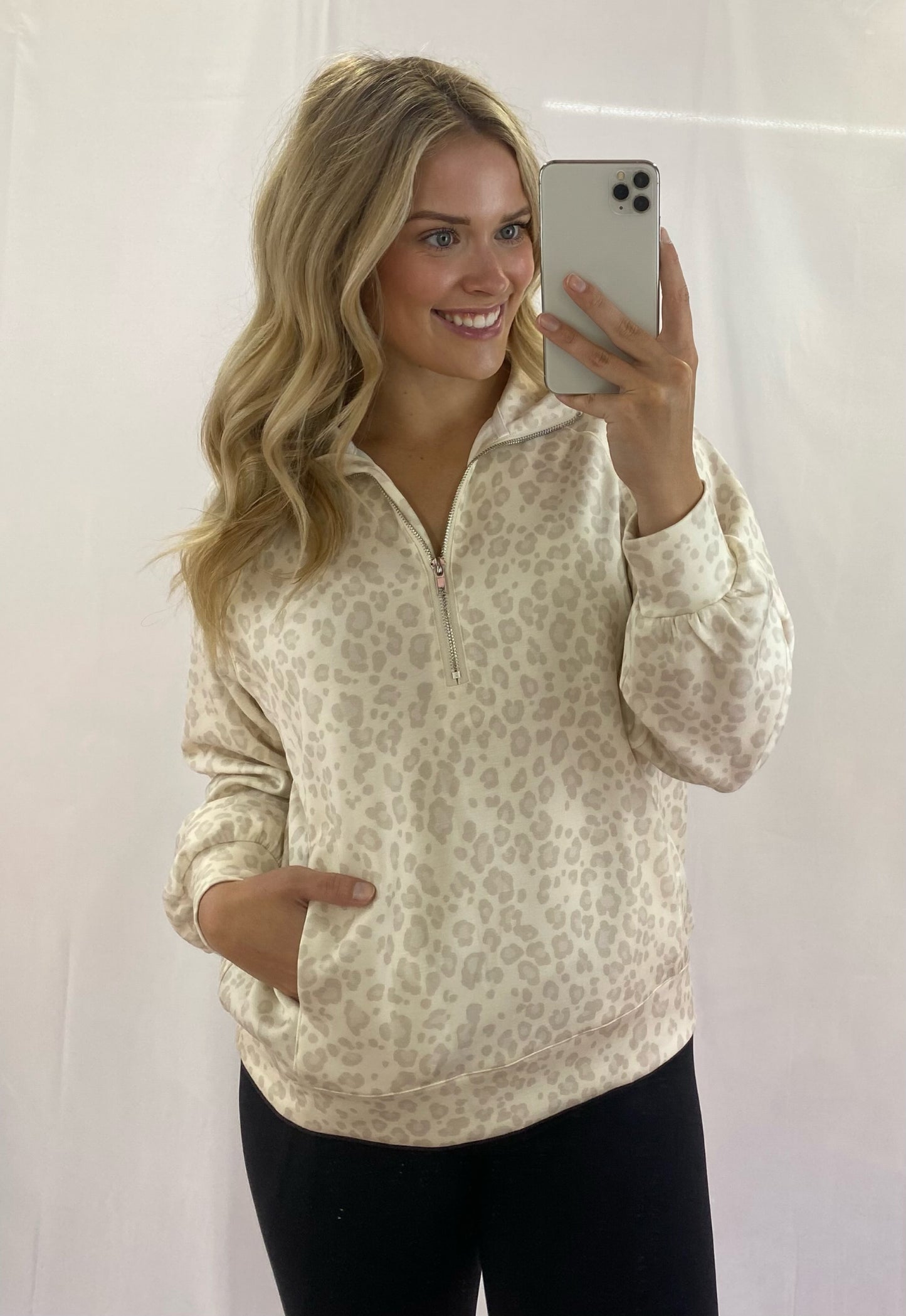 Leopard Print Quarter Zip