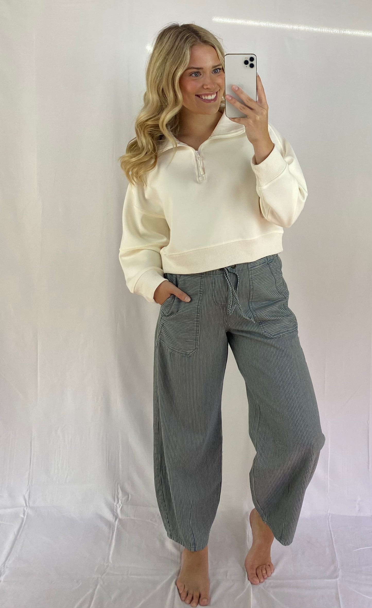 Denim Striped Parachute Pants
