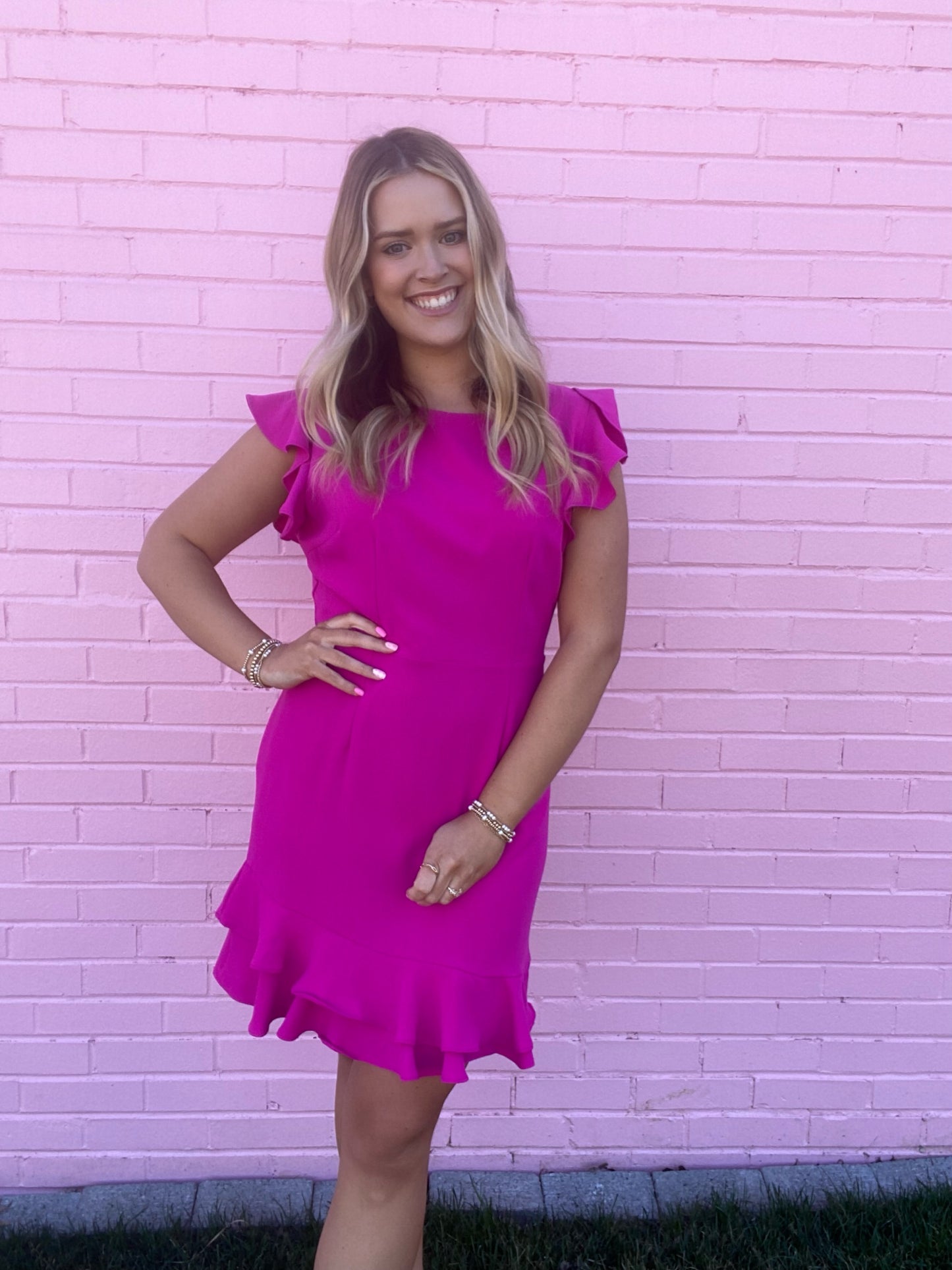 Pink Ruffle Sleeve Dress