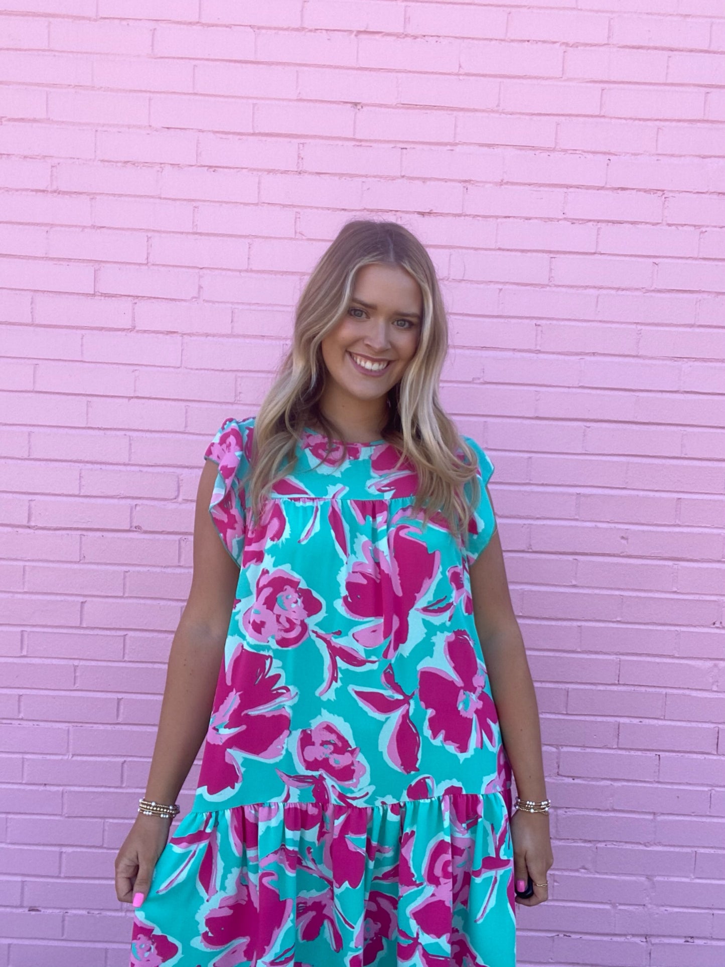 Teal Floral Dress