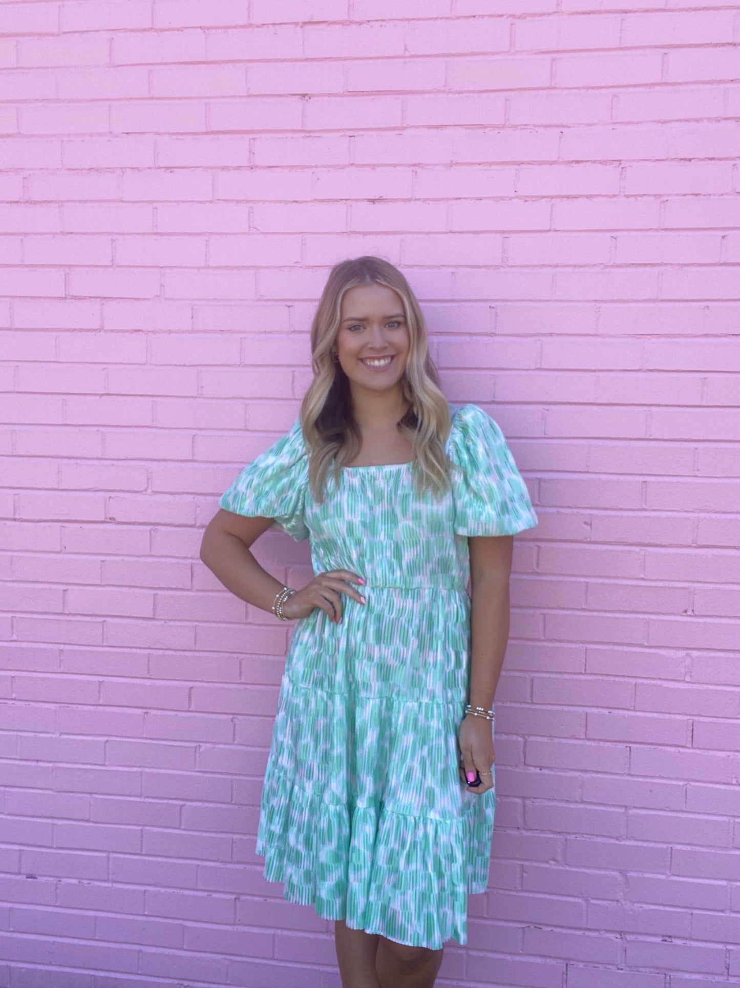 Green and White Spot Dress