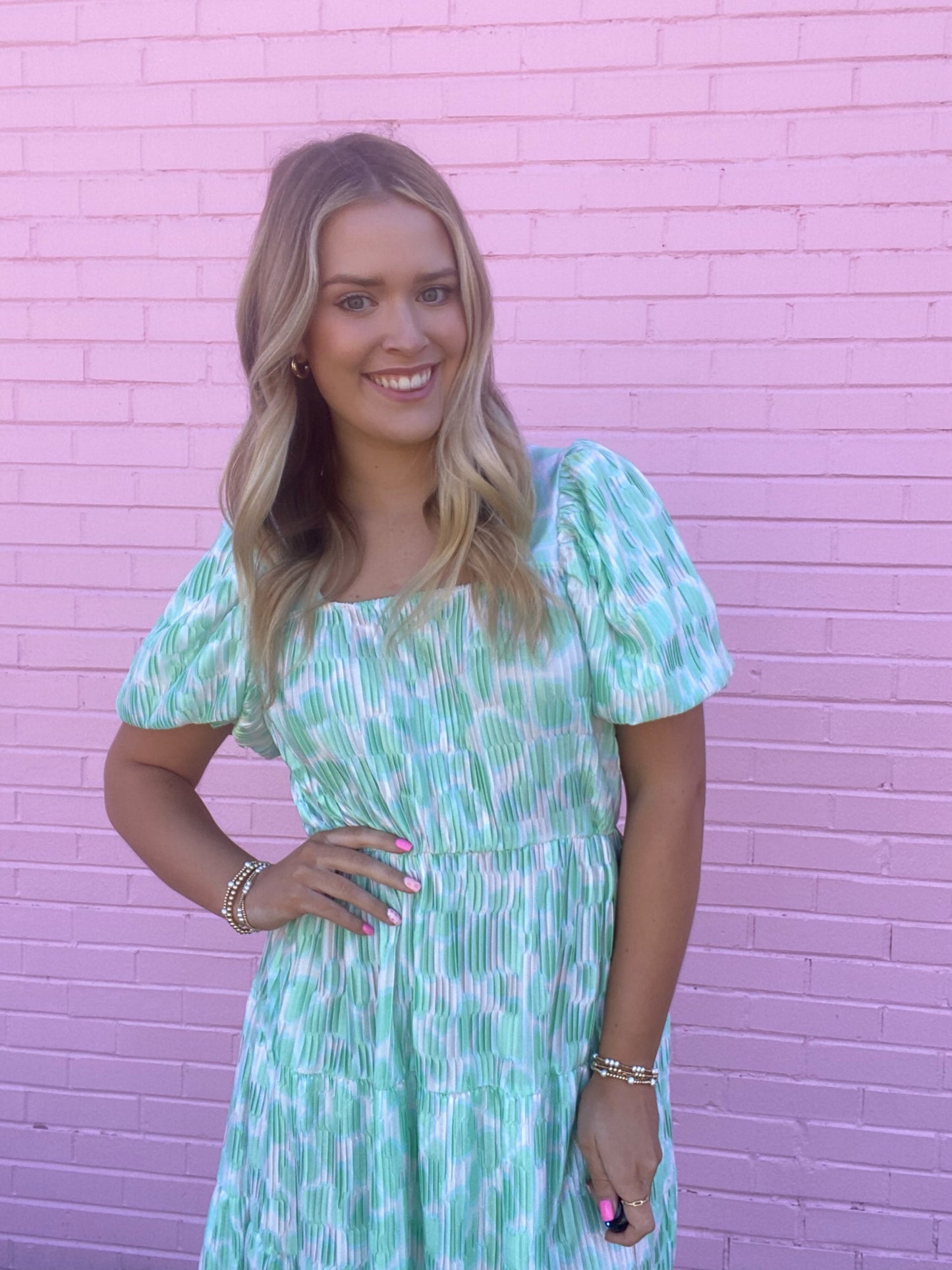 Green and White Spot Dress