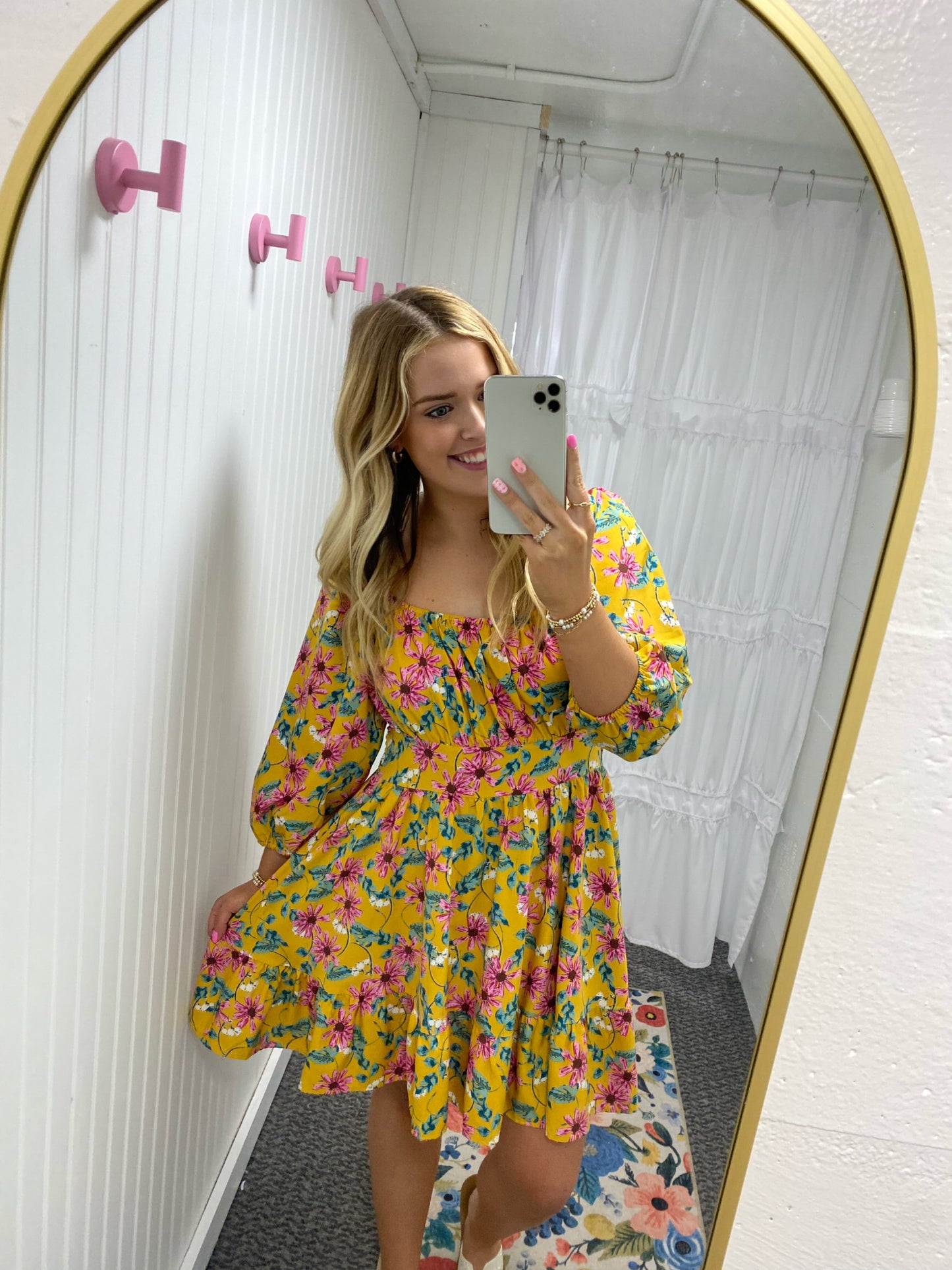 Yellow Backless Dress with Flowers