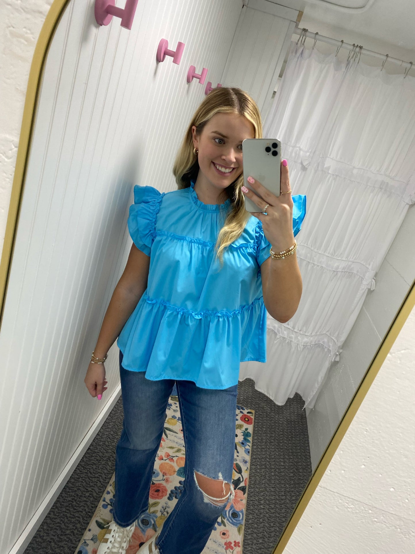 Blue Ruffle Blouse