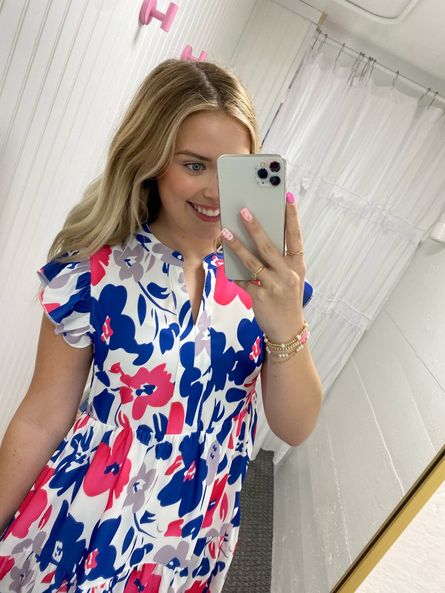 Pink and Blue Floral Dress