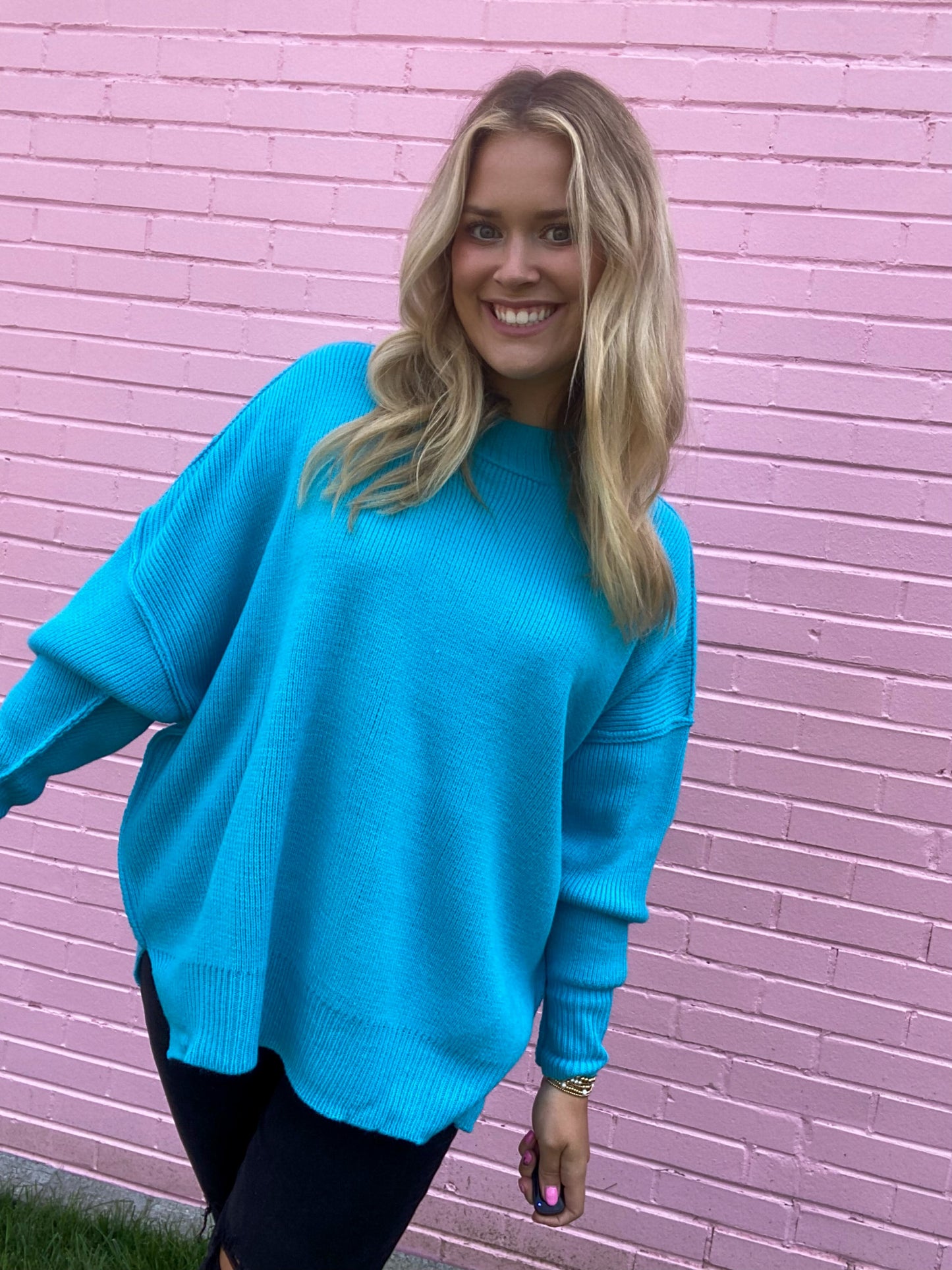 Drop Shoulder Oversized Mock Neck Sweater Top