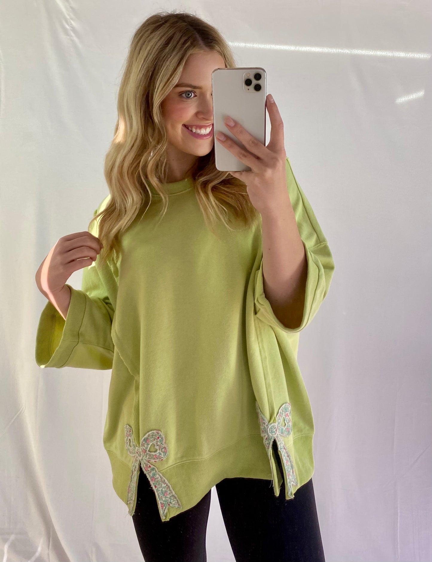 3/4 Sleeve Bow Detail Top