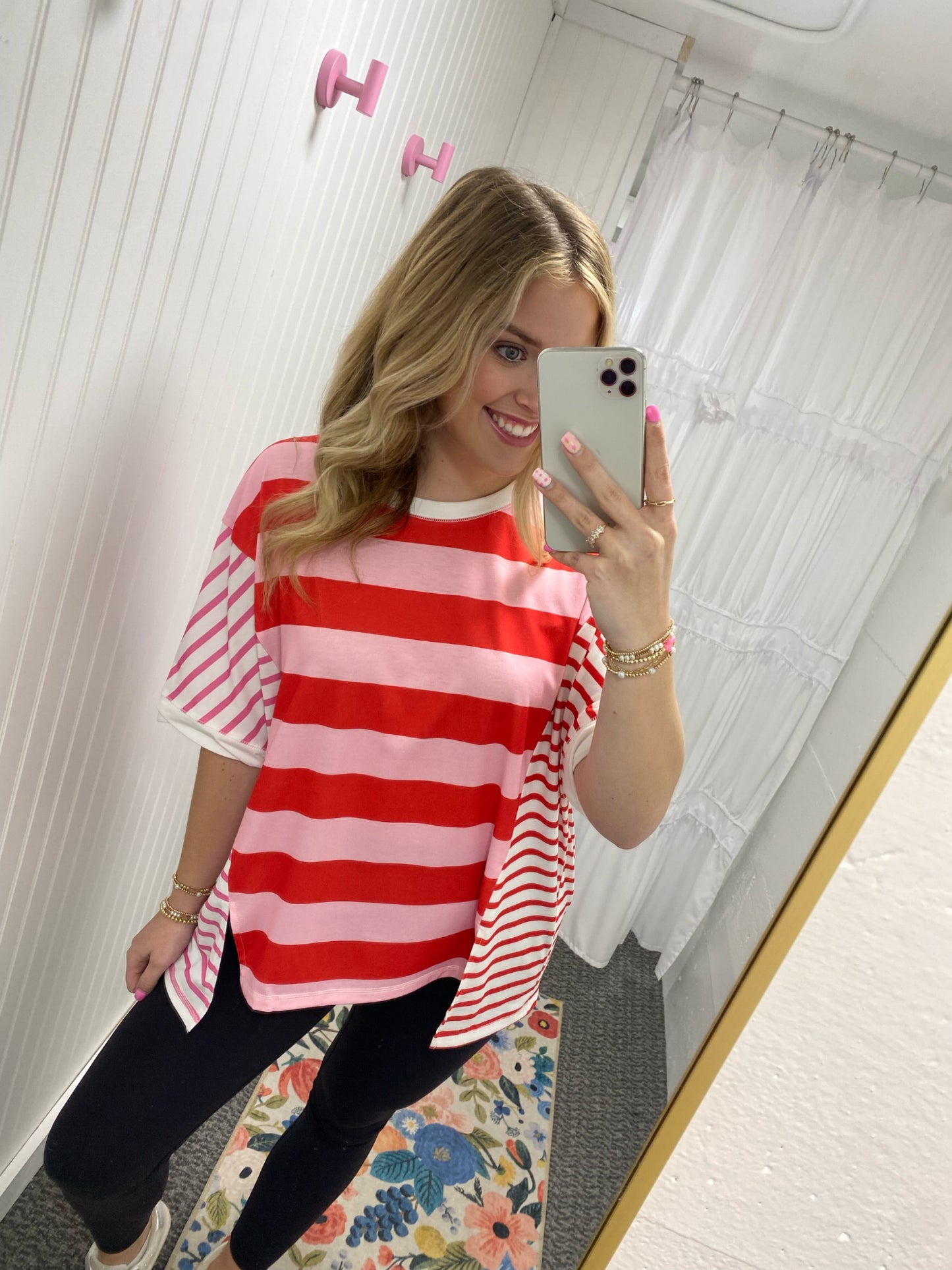 Pink Stripe Round Neck Top