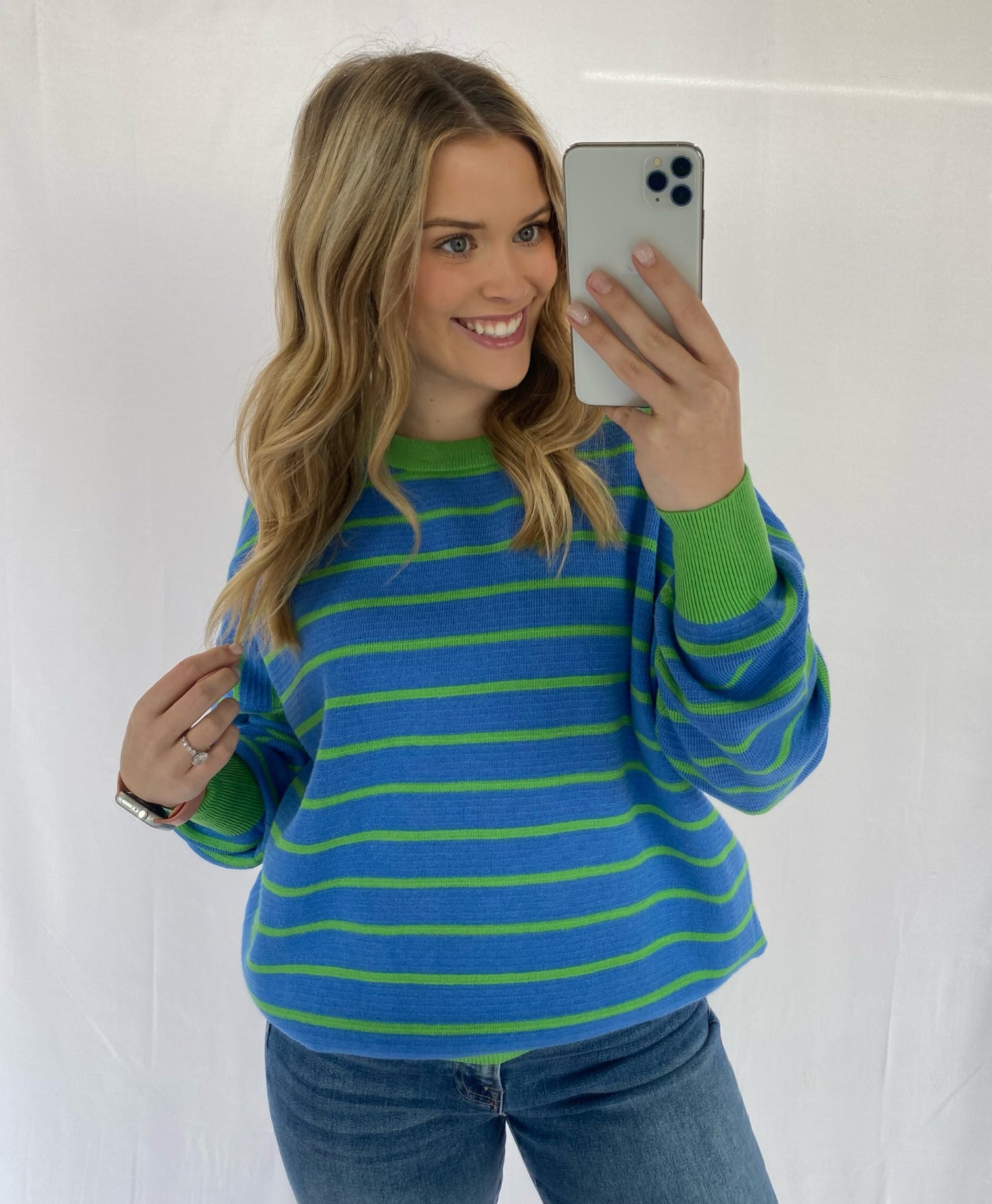 Blue Stripe Top W/ Green Trim