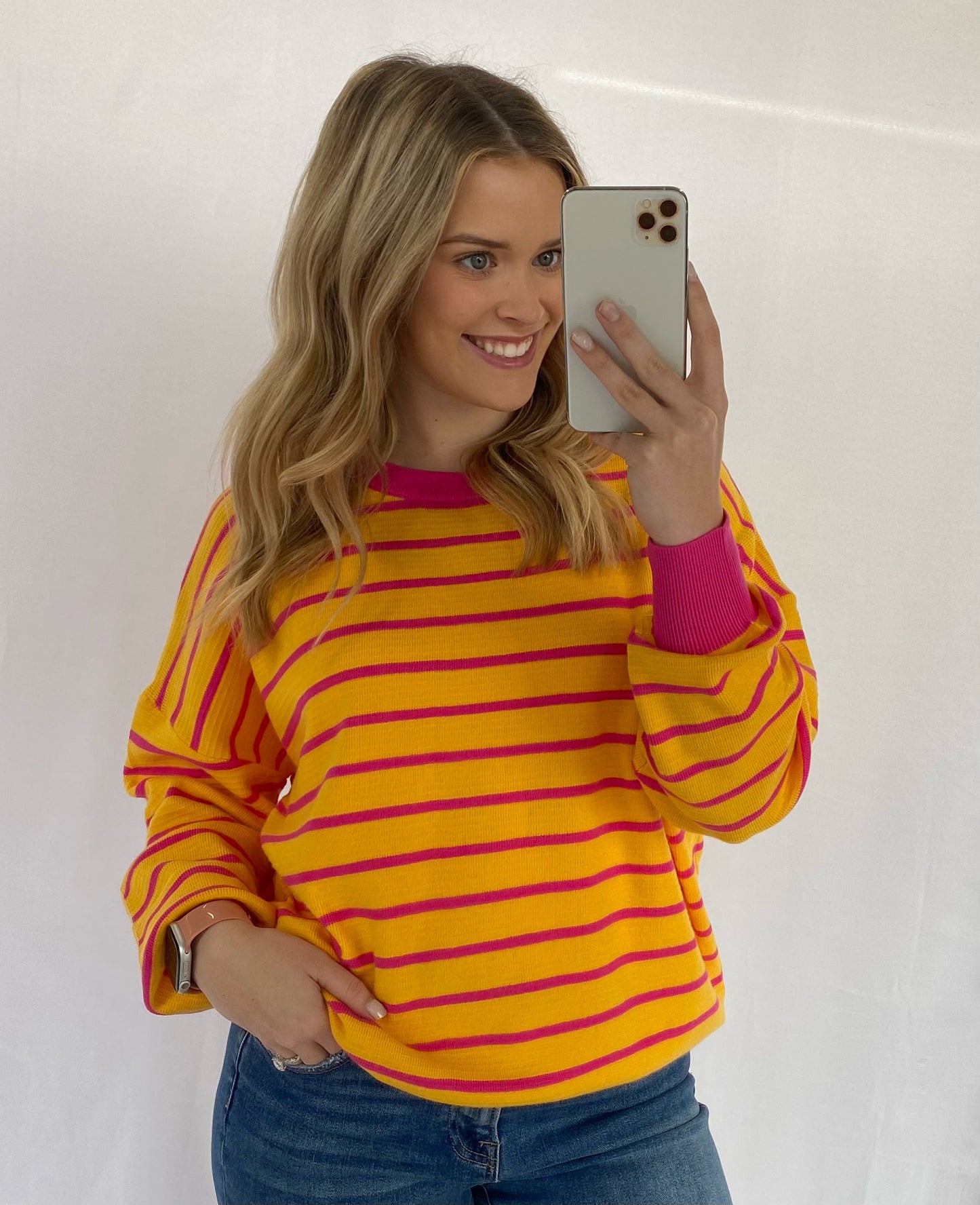 Orange and Pink Stripe Sweater Top