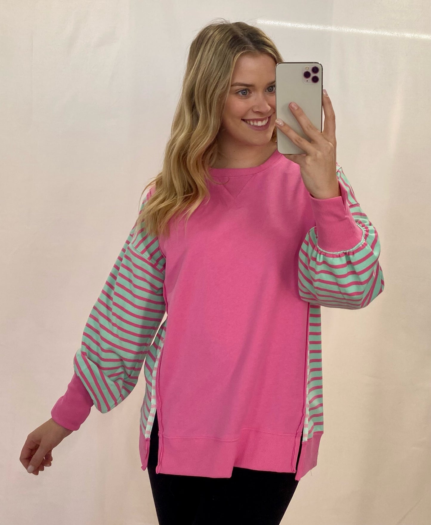 Pink Body w/ Teal Stripe Top